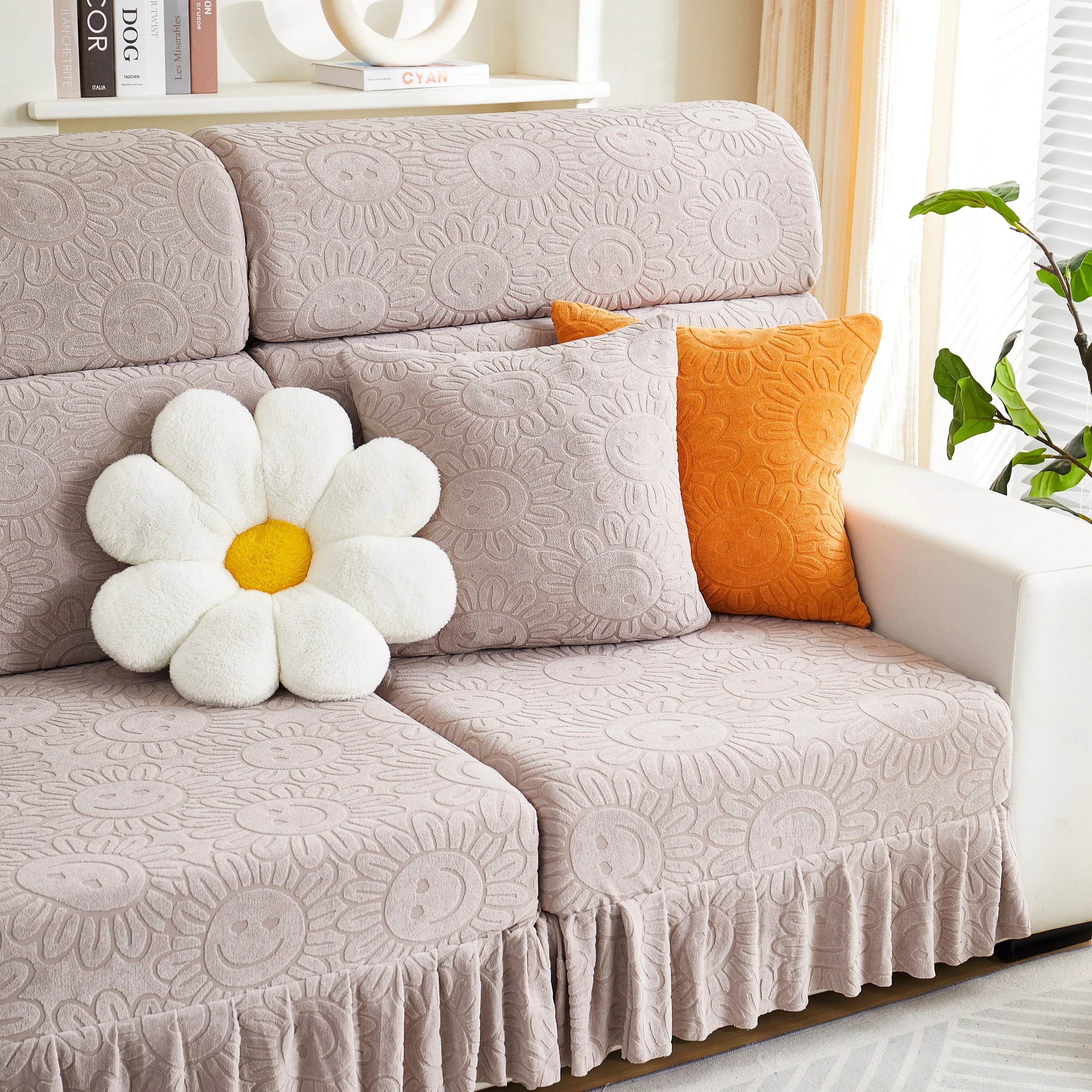 Sofa Seat Cover, Sunflower Patterned Elastic Skirted Couch Cushion Covers for 1/2/3/4-Seater Sofas - Image 27