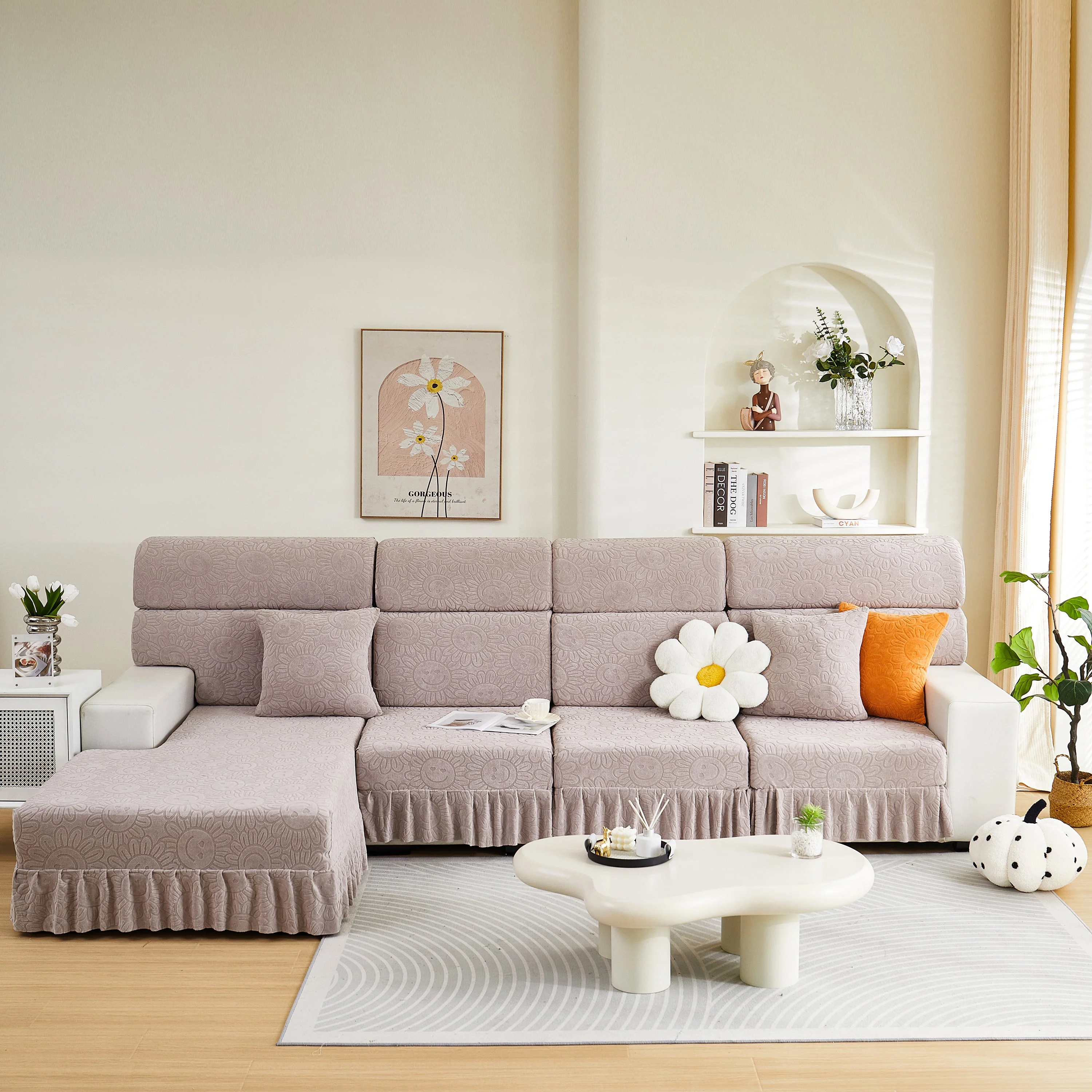 Sofa Seat Cover, Sunflower Patterned Elastic Skirted Couch Cushion Covers for 1/2/3/4-Seater Sofas - Image 28