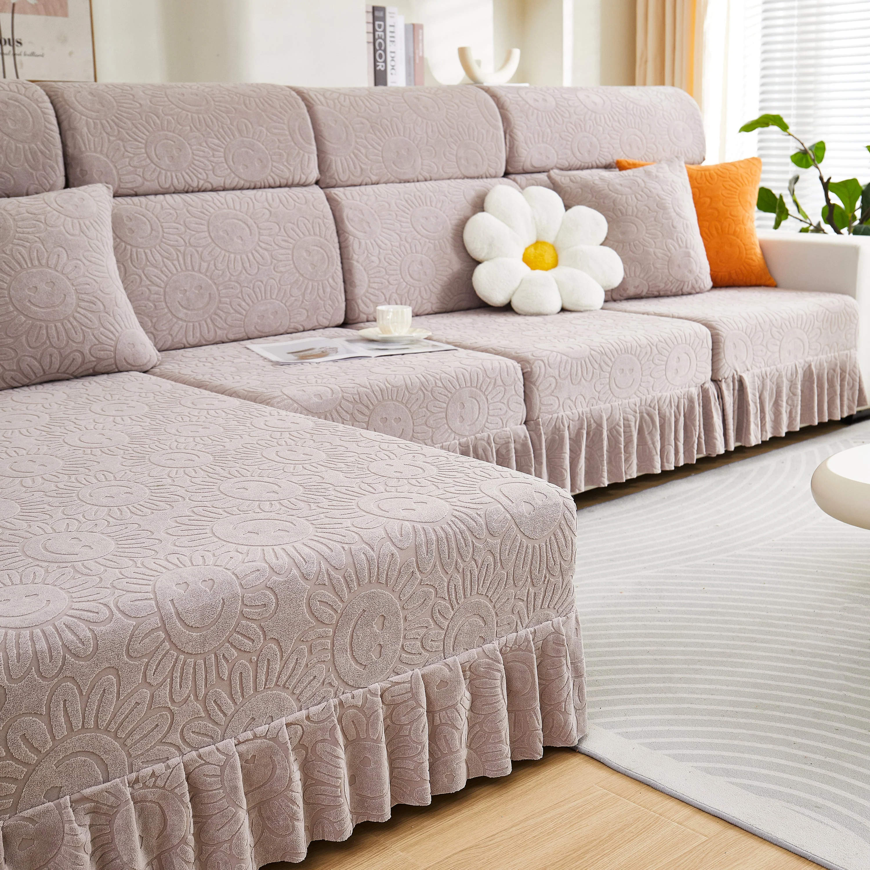Sofa Seat Cover, Sunflower Patterned Elastic Skirted Couch Cushion Covers for 1/2/3/4-Seater Sofas - Image 29