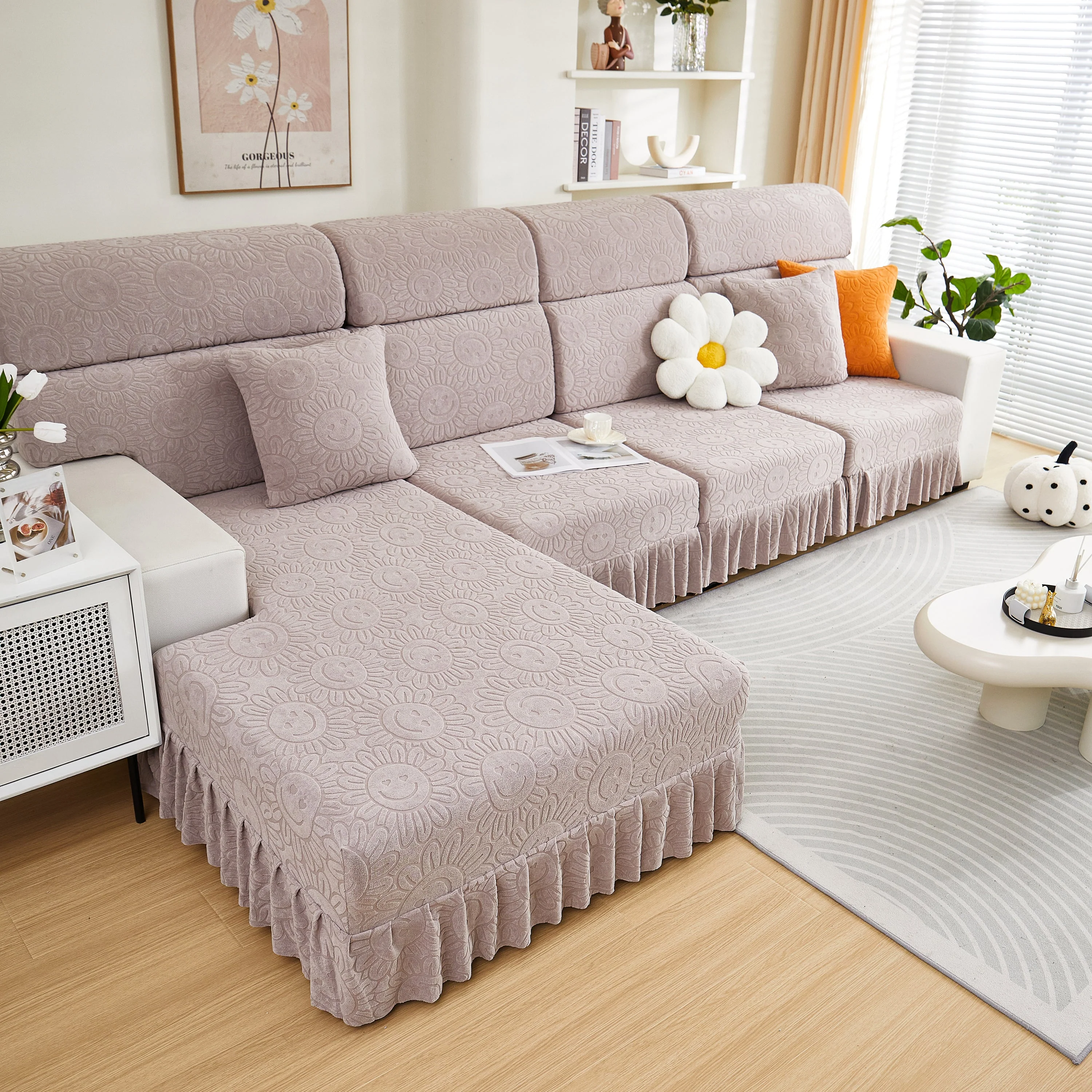 Sofa Seat Cover, Sunflower Patterned Elastic Skirted Couch Cushion Covers for 1/2/3/4-Seater Sofas - Image 30