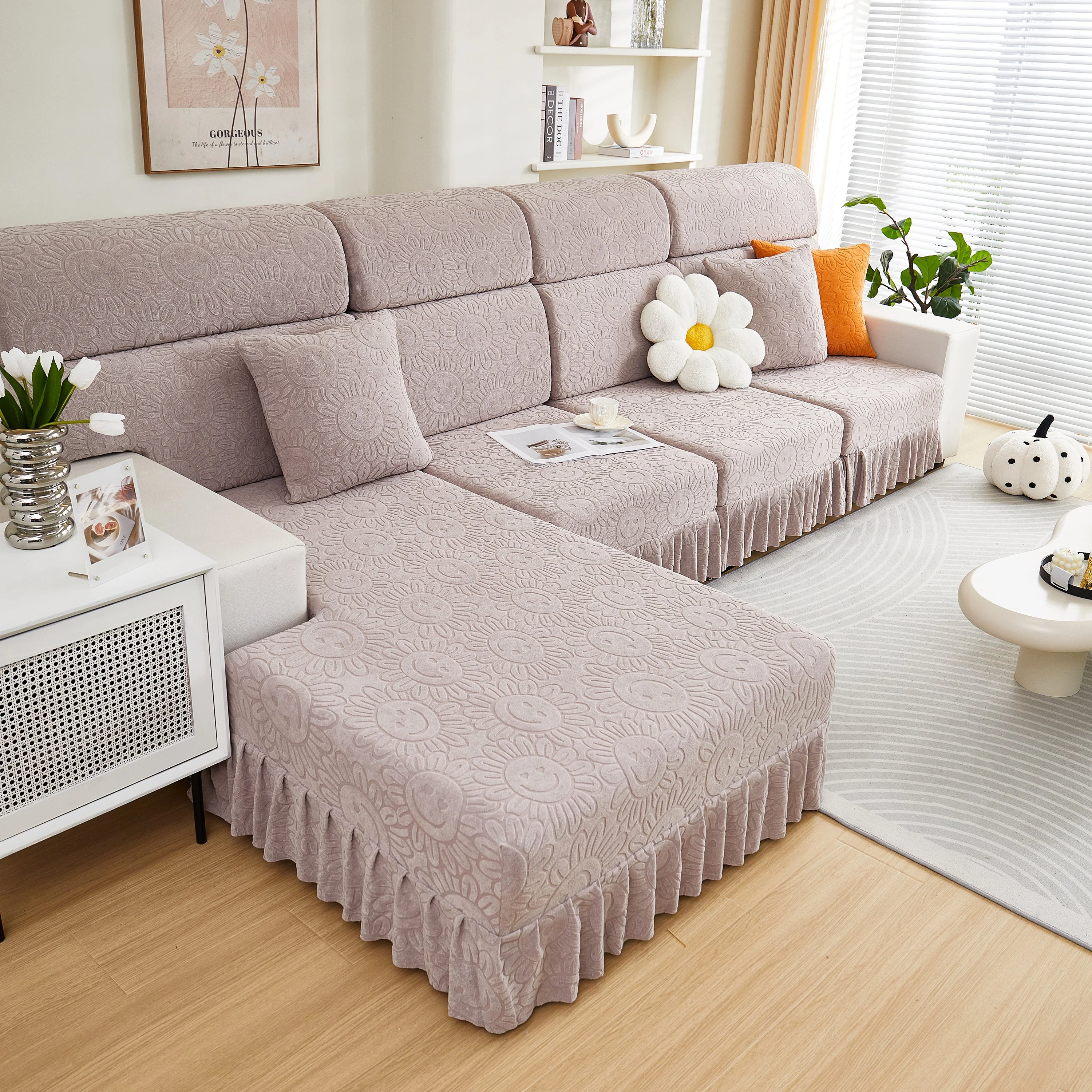 Sofa Seat Cover, Sunflower Patterned Elastic Skirted Couch Cushion Covers for 1/2/3/4-Seater Sofas - Image 31