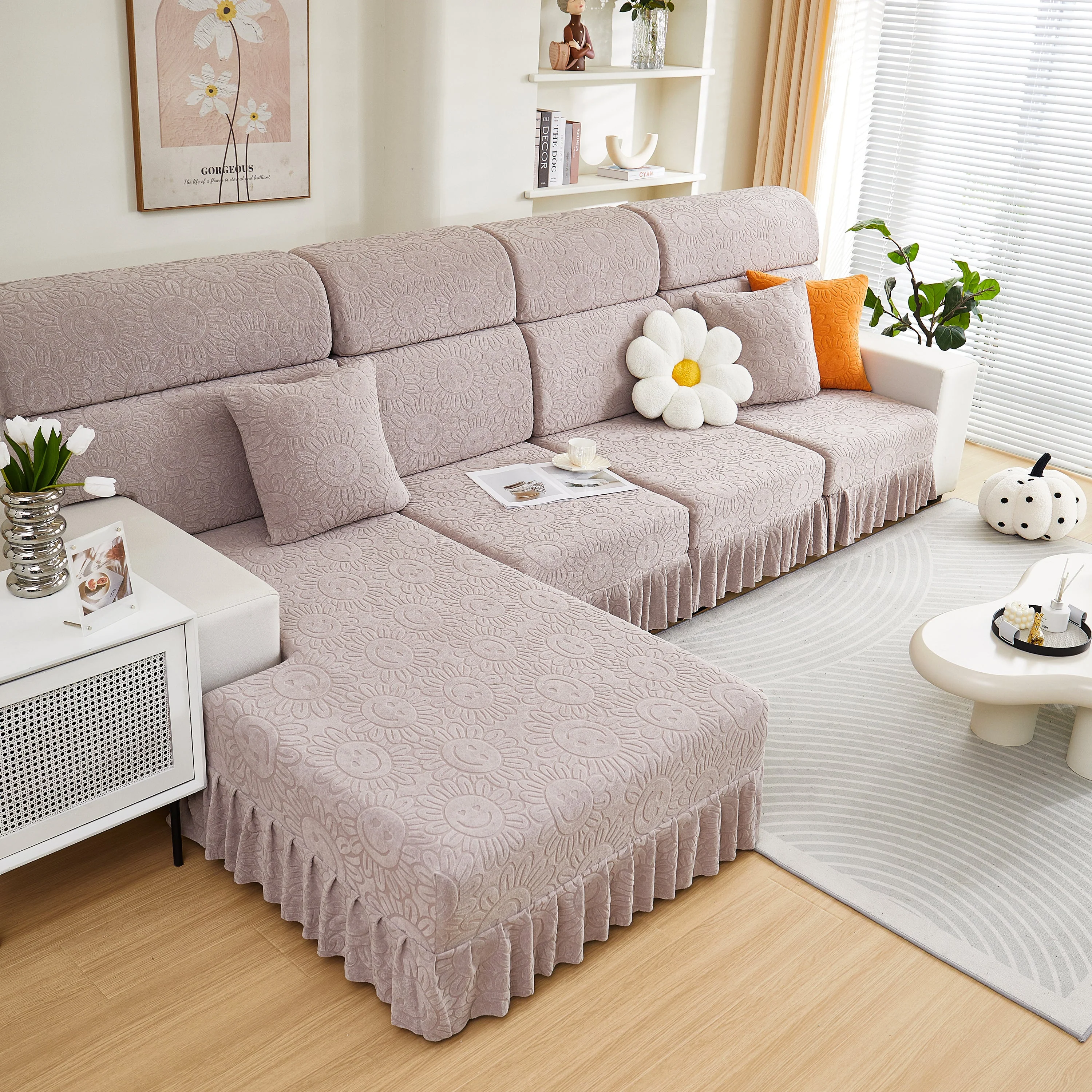 Sofa Seat Cover, Sunflower Patterned Elastic Skirted Couch Cushion Covers for 1/2/3/4-Seater Sofas - Image 32