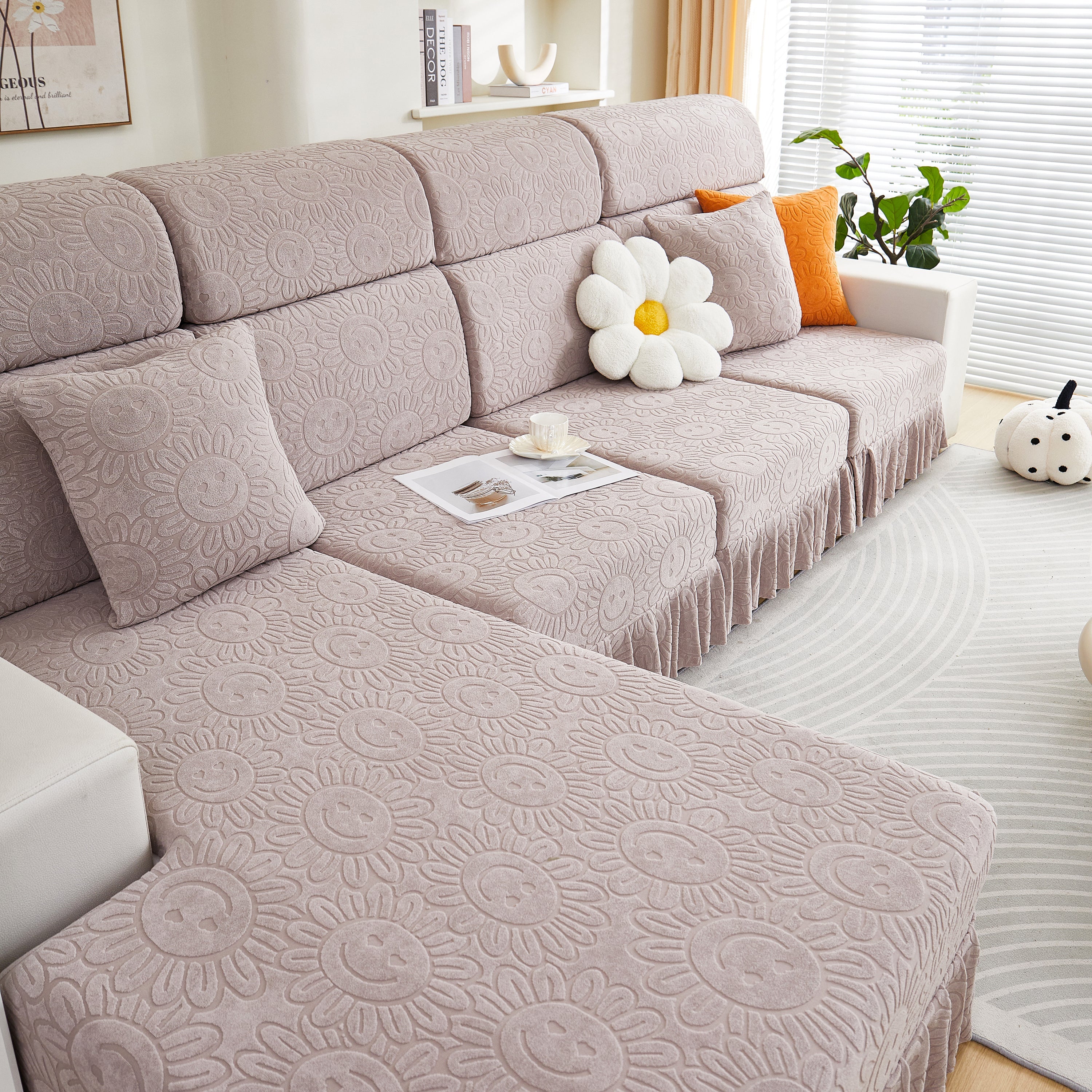 Sofa Seat Cover, Sunflower Patterned Elastic Skirted Couch Cushion Covers for 1/2/3/4-Seater Sofas - Image 33