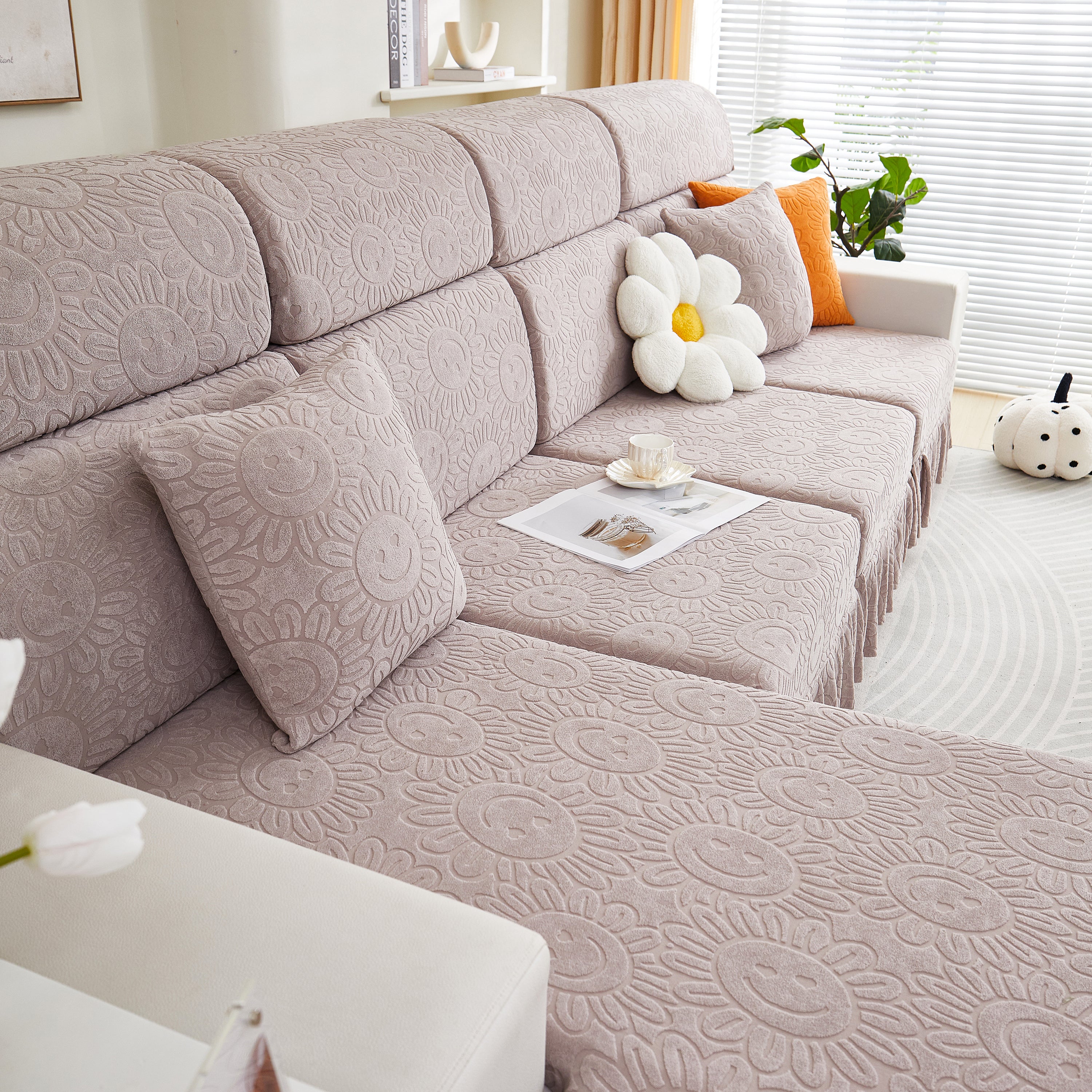 Sofa Seat Cover, Sunflower Patterned Elastic Skirted Couch Cushion Covers for 1/2/3/4-Seater Sofas - Image 34