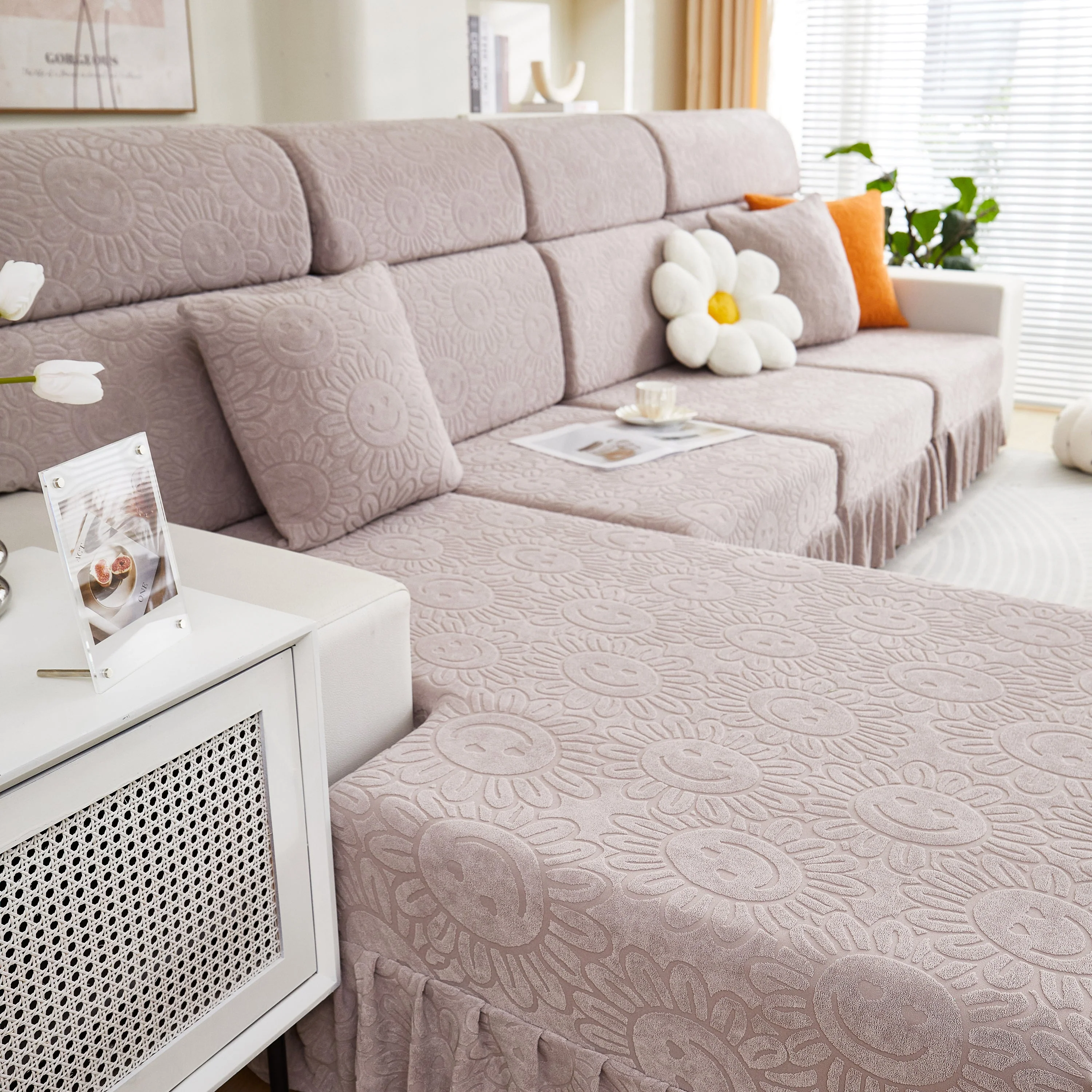 Sofa Seat Cover, Sunflower Patterned Elastic Skirted Couch Cushion Covers for 1/2/3/4-Seater Sofas - Image 35