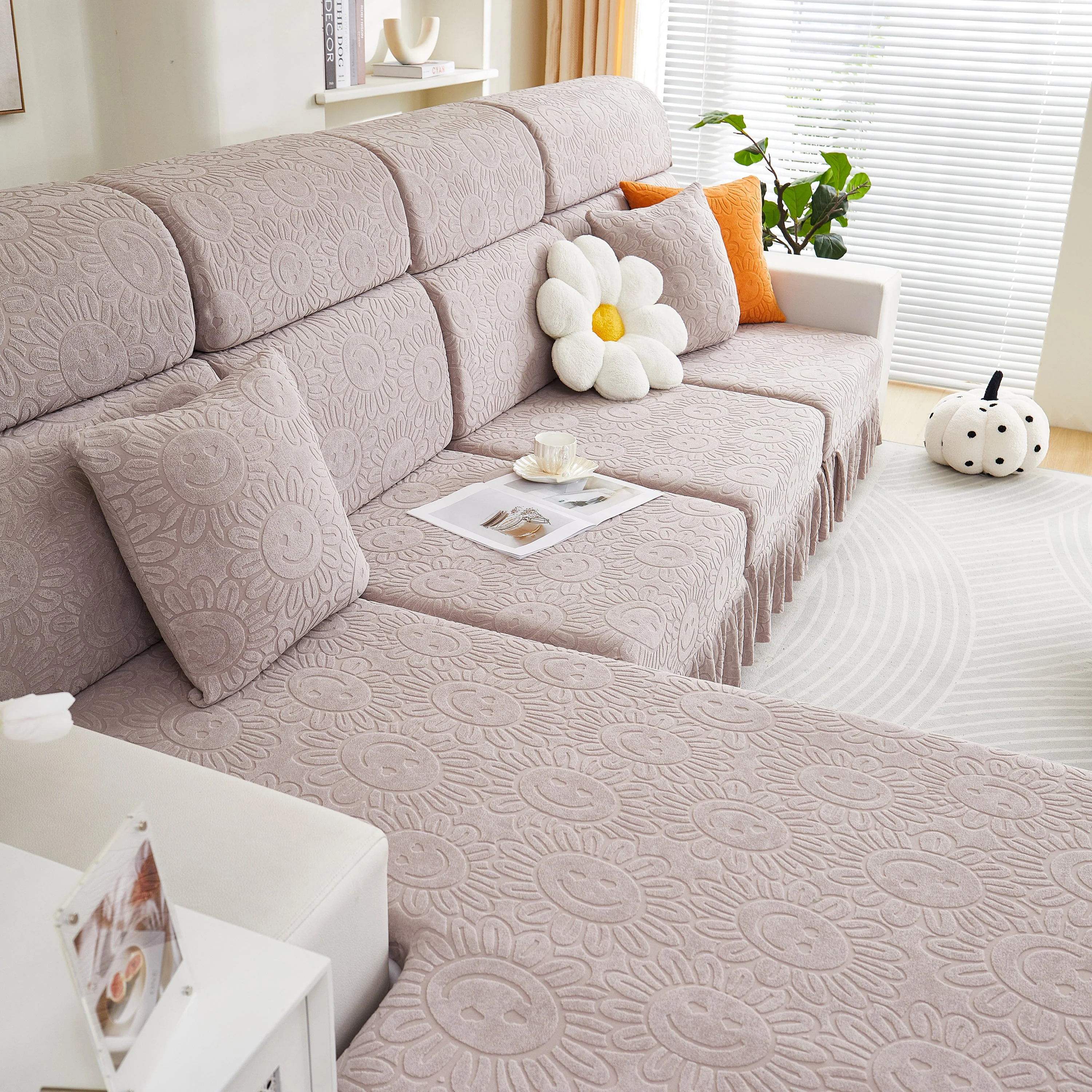 Sofa Seat Cover, Sunflower Patterned Elastic Skirted Couch Cushion Covers for 1/2/3/4-Seater Sofas - Image 36