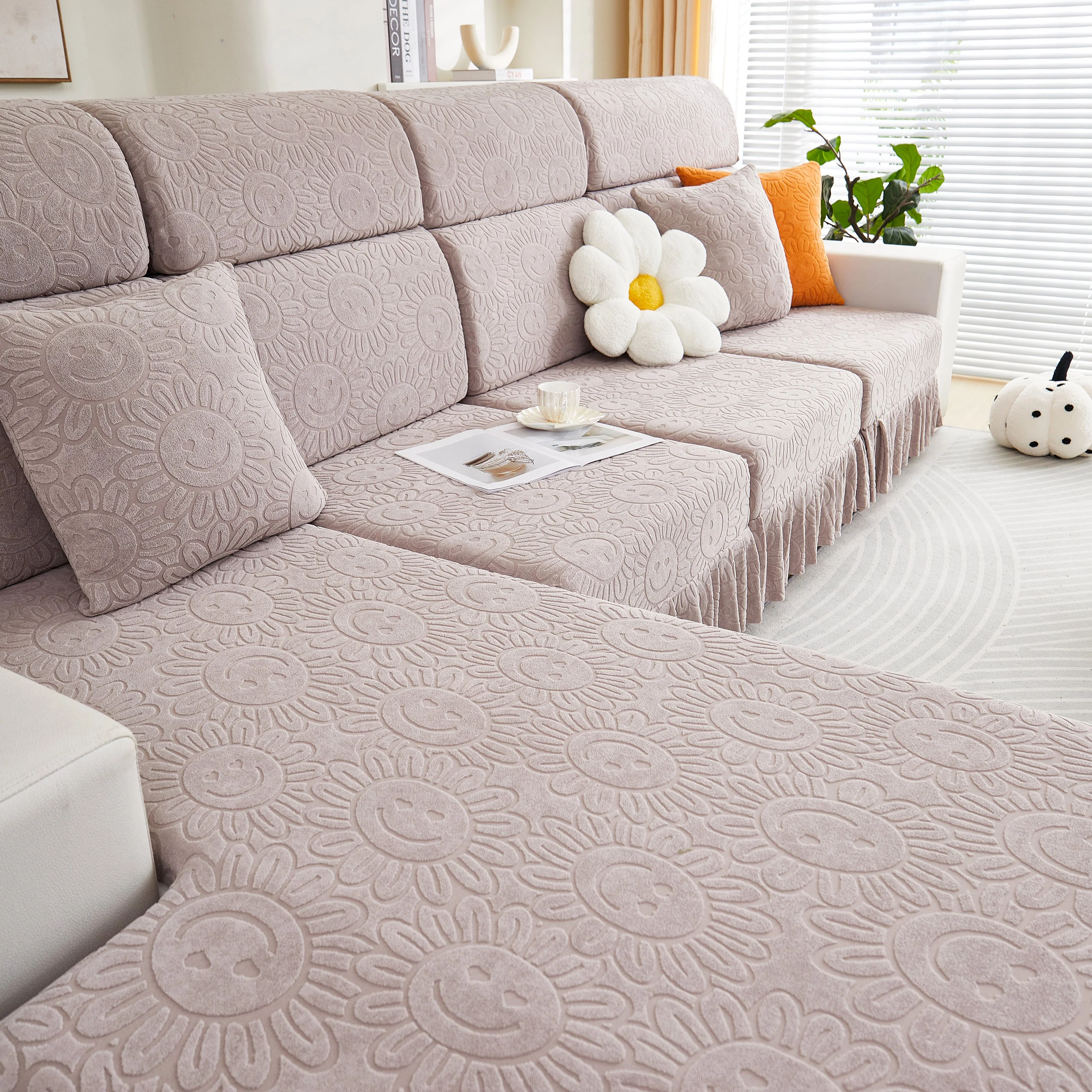 Sofa Seat Cover, Sunflower Patterned Elastic Skirted Couch Cushion Covers for 1/2/3/4-Seater Sofas - Image 37