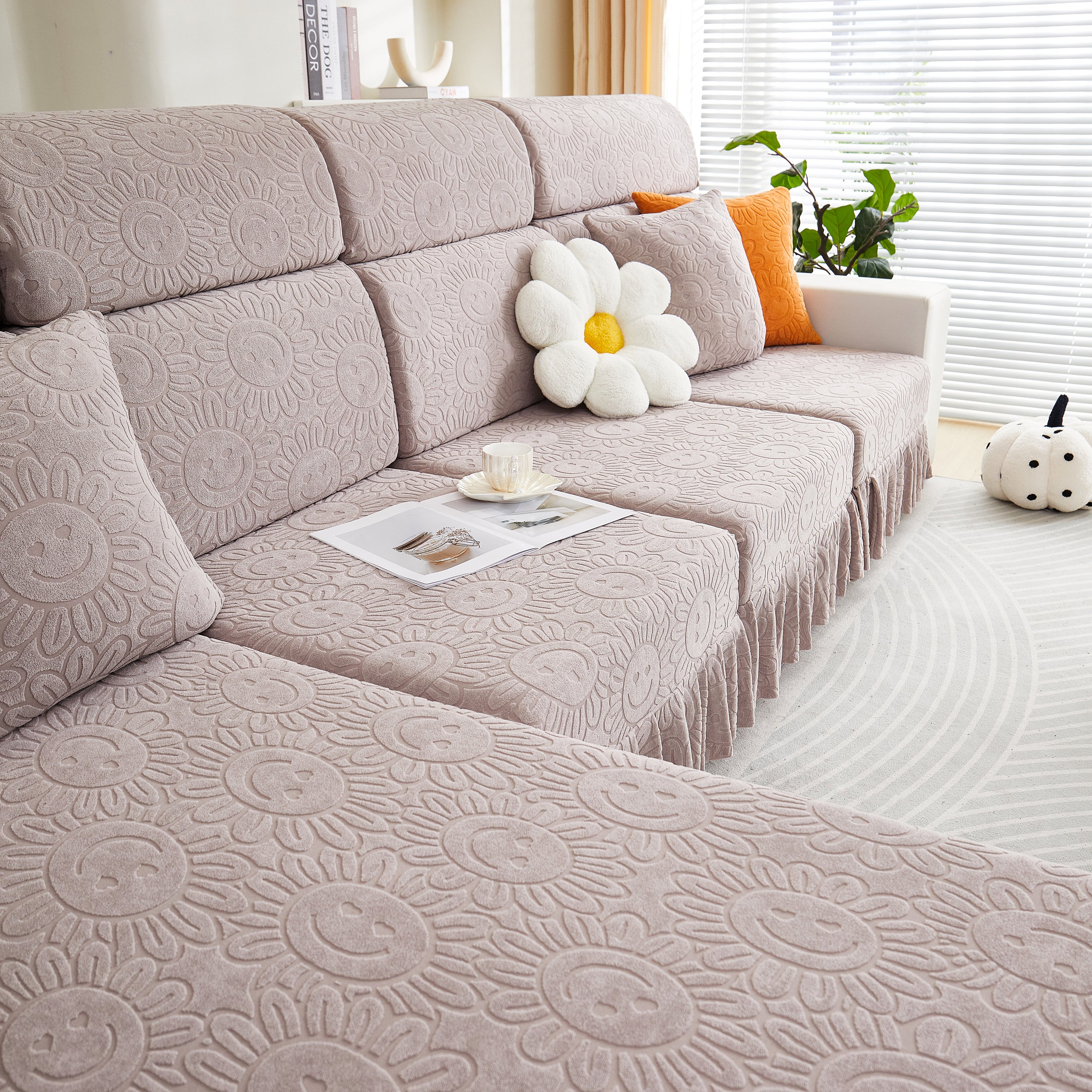 Sofa Seat Cover, Sunflower Patterned Elastic Skirted Couch Cushion Covers for 1/2/3/4-Seater Sofas - Image 38