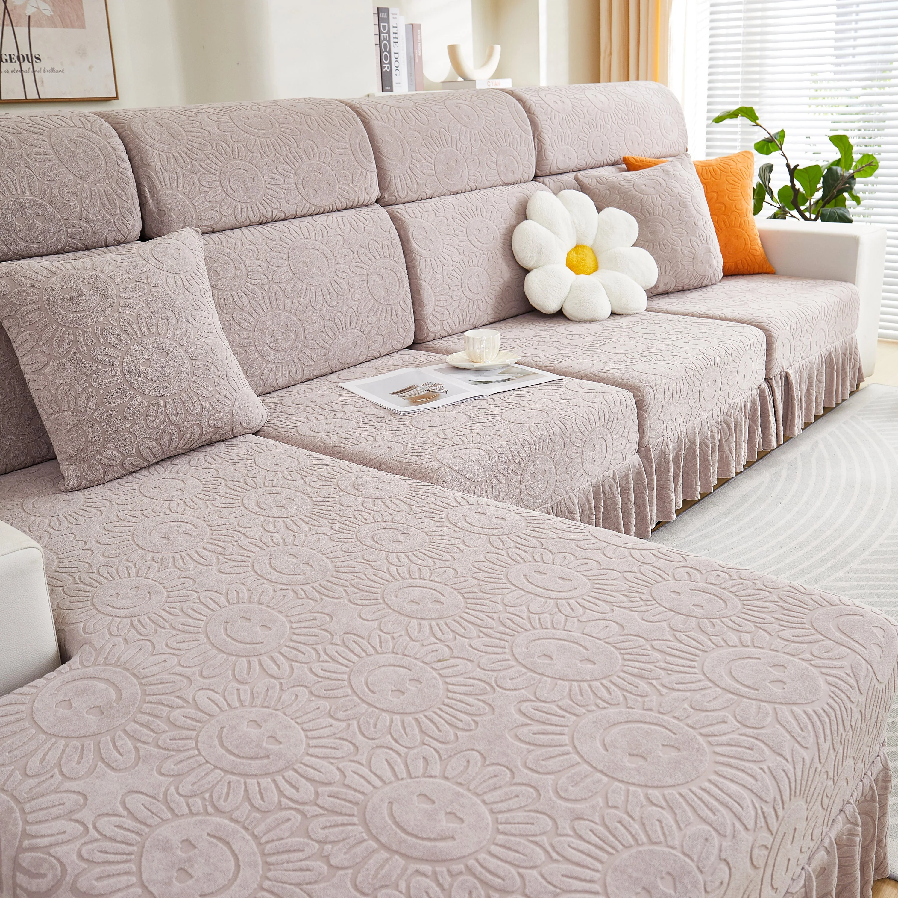 Sofa Seat Cover, Sunflower Patterned Elastic Skirted Couch Cushion Covers for 1/2/3/4-Seater Sofas - Image 40