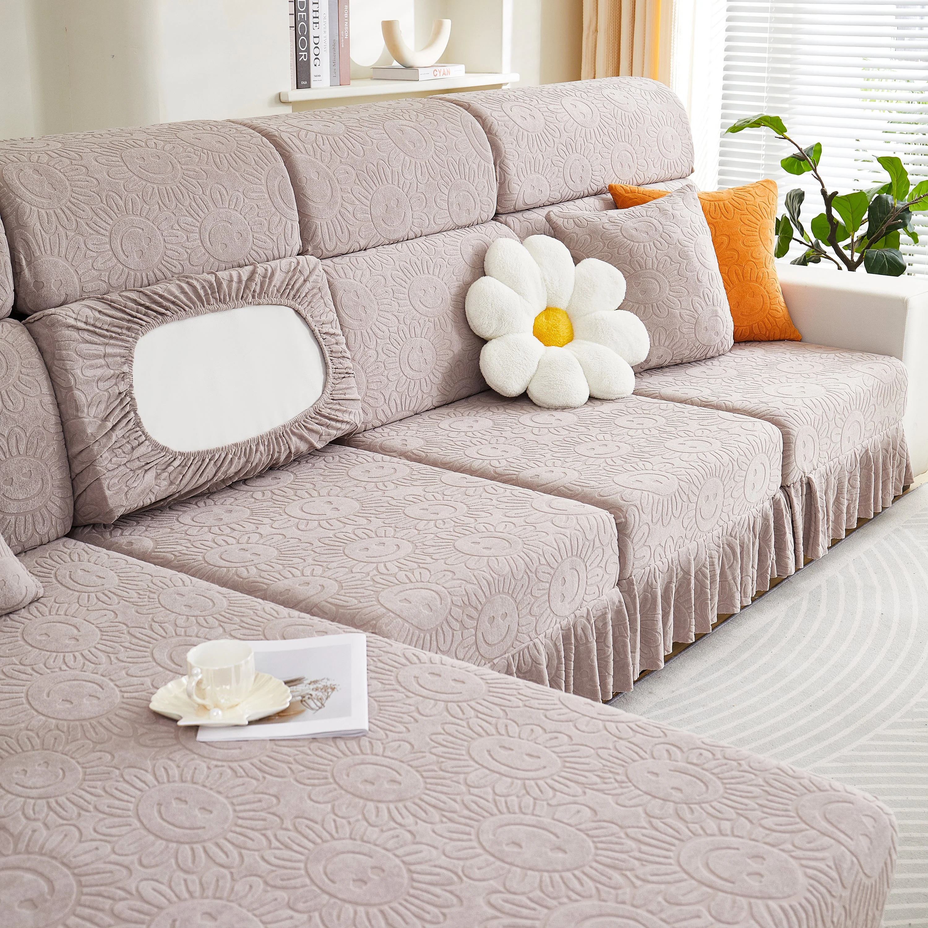 Sofa Seat Cover, Sunflower Patterned Elastic Skirted Couch Cushion Covers for 1/2/3/4-Seater Sofas - Image 42