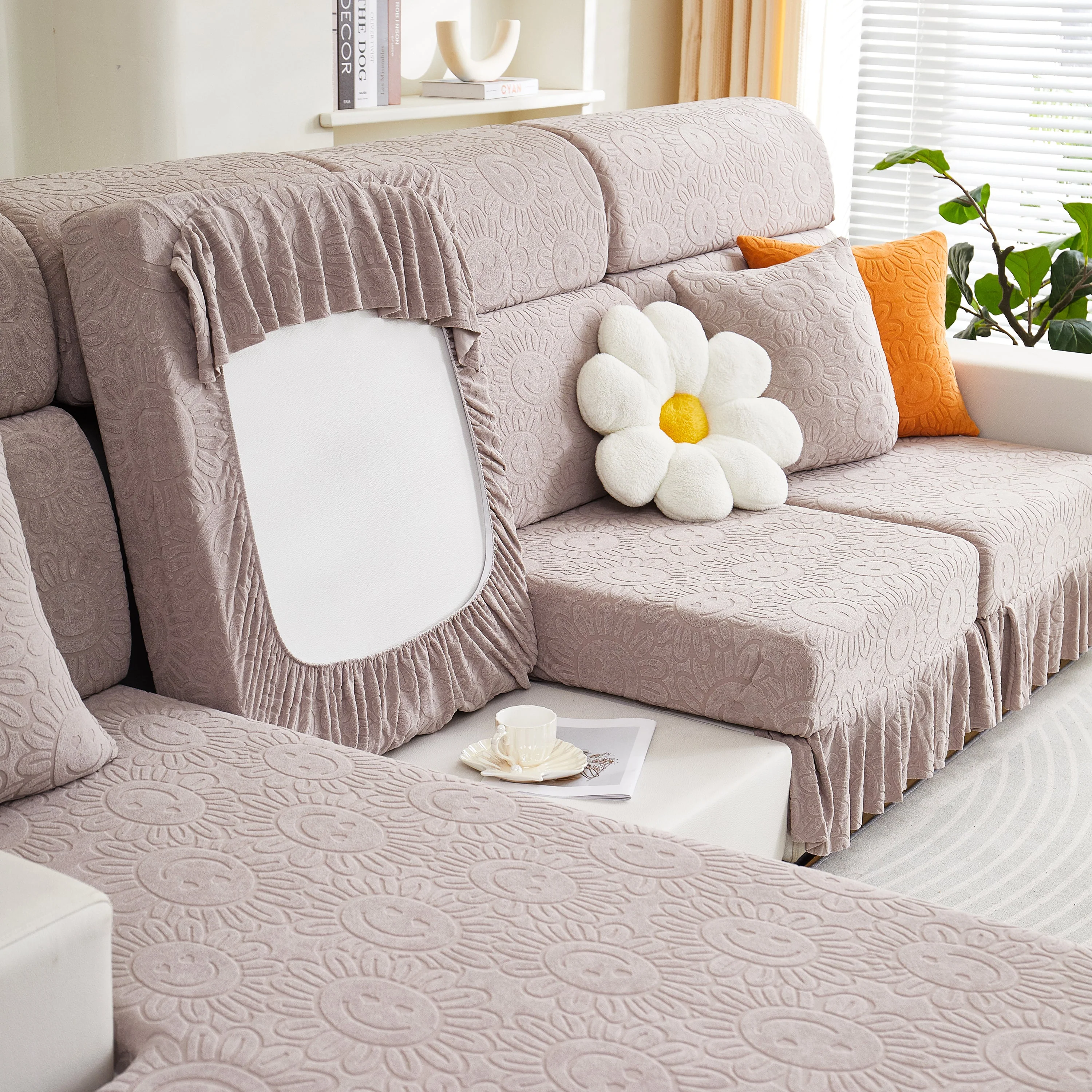 Sofa Seat Cover, Sunflower Patterned Elastic Skirted Couch Cushion Covers for 1/2/3/4-Seater Sofas - Image 43