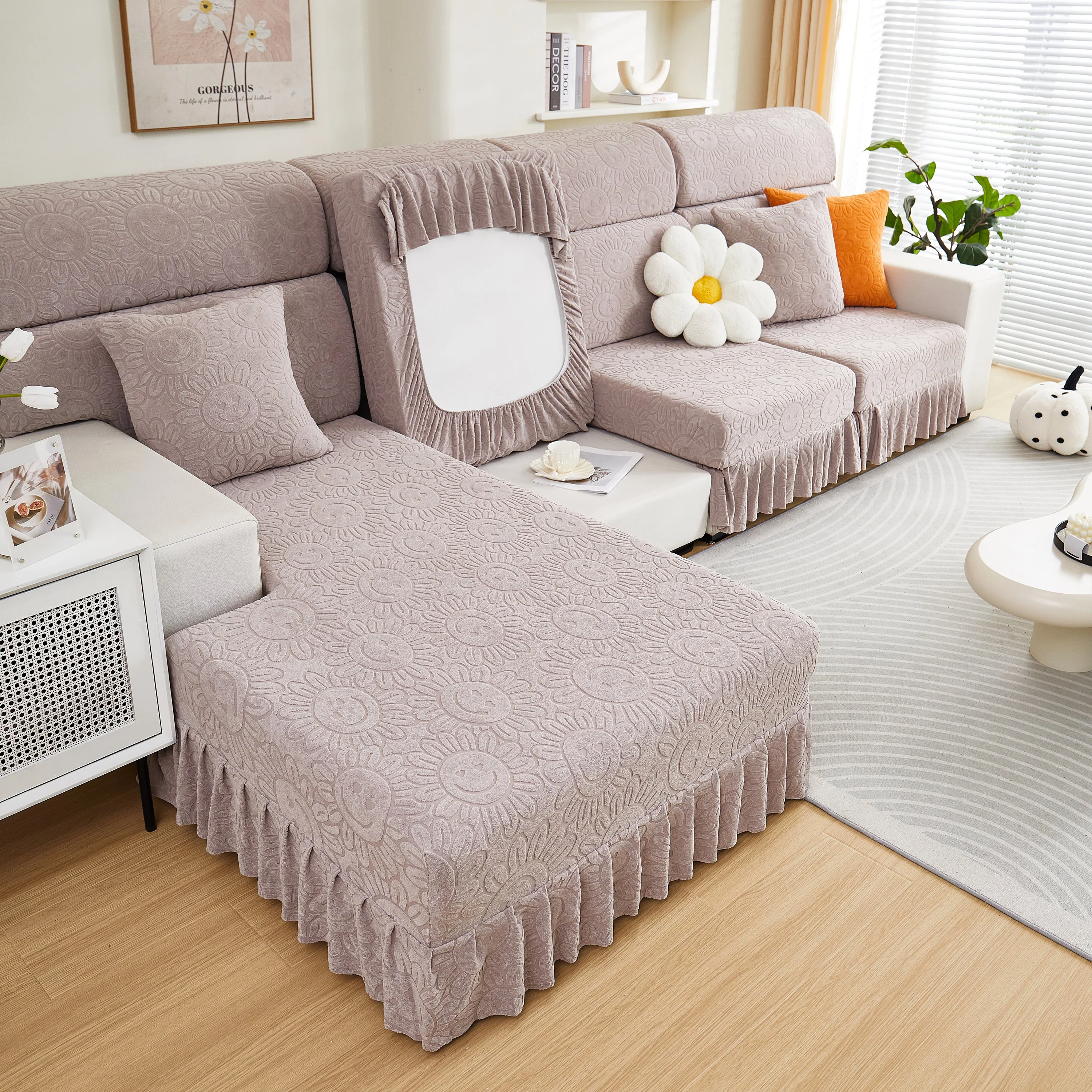 Sofa Seat Cover, Sunflower Patterned Elastic Skirted Couch Cushion Covers for 1/2/3/4-Seater Sofas - Image 44