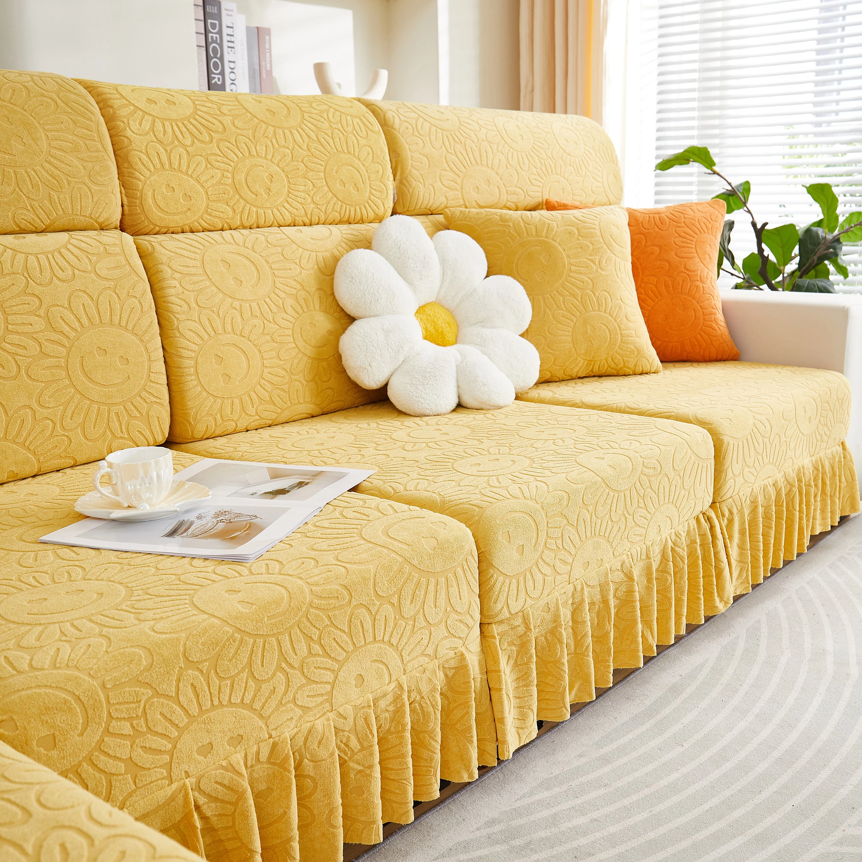 Sofa Seat Cover, Sunflower Patterned Elastic Skirted Couch Cushion Covers for 1/2/3/4-Seater Sofas - Image 51