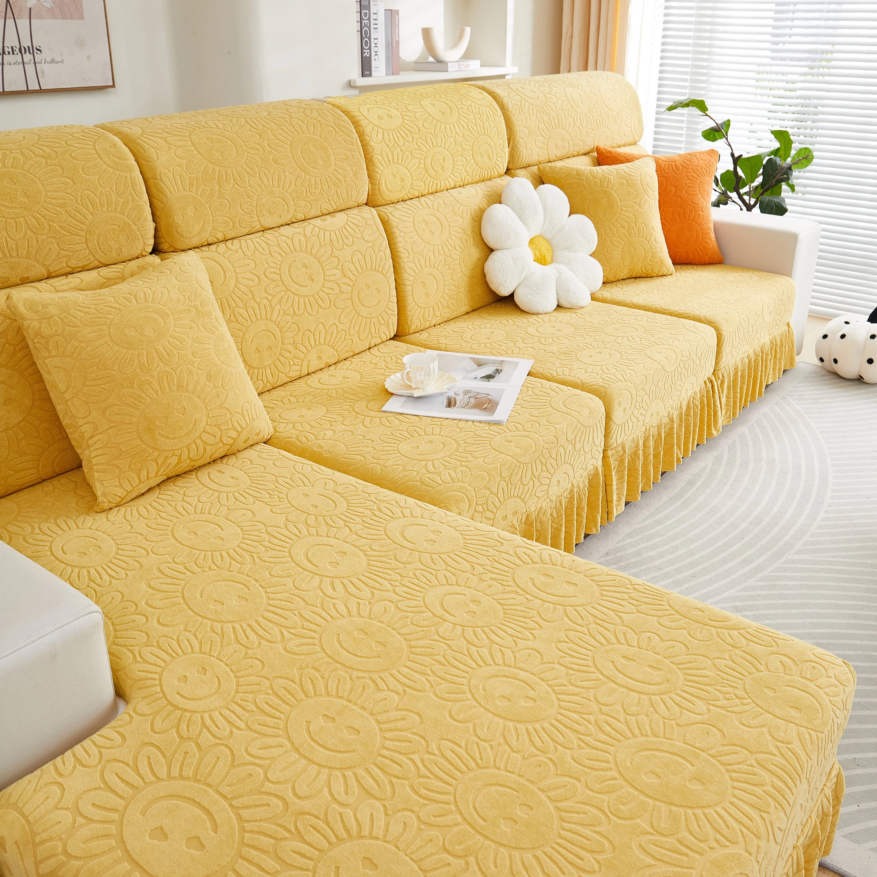 Sofa Seat Cover, Sunflower Patterned Elastic Skirted Couch Cushion Covers for 1/2/3/4-Seater Sofas - Image 56