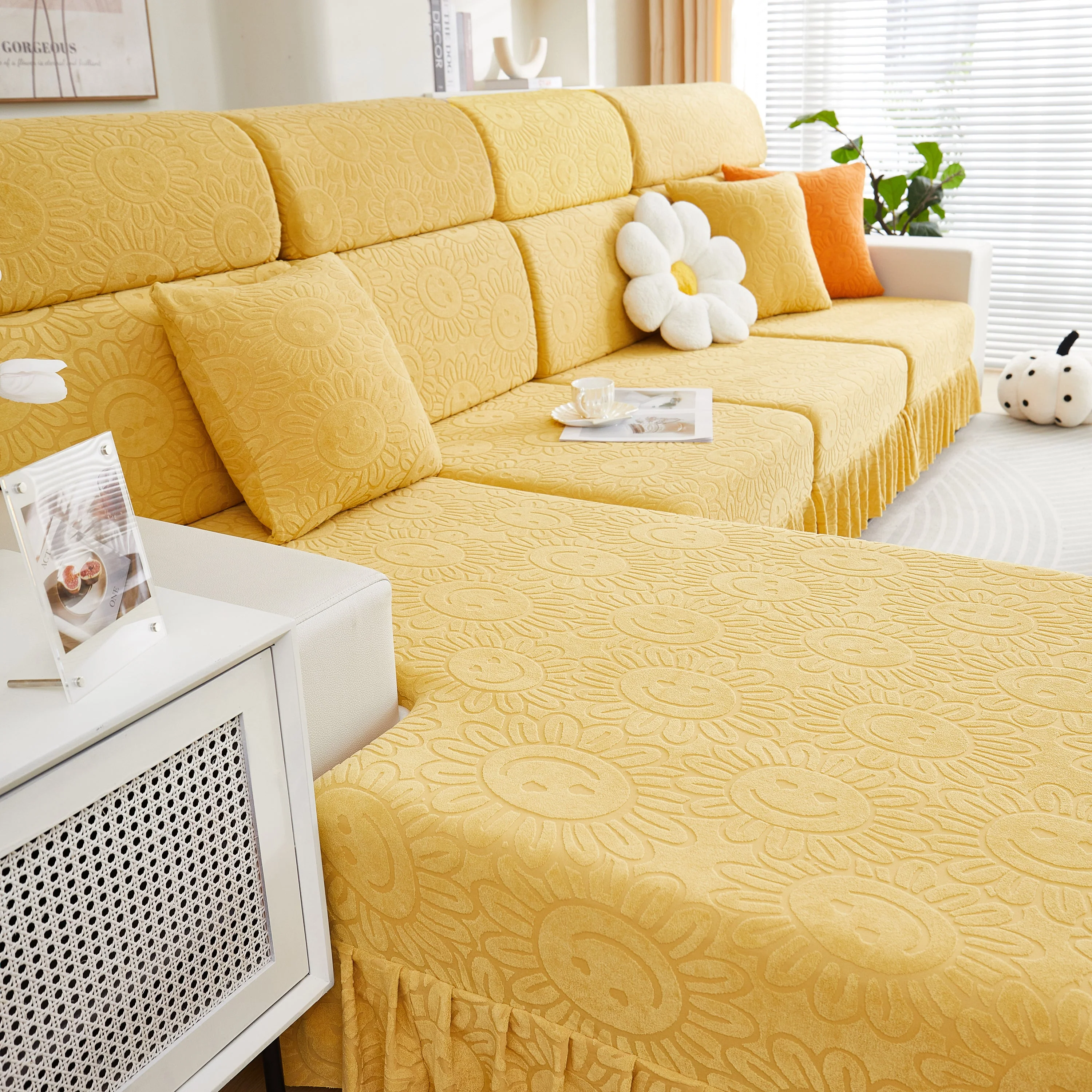 Sofa Seat Cover, Sunflower Patterned Elastic Skirted Couch Cushion Covers for 1/2/3/4-Seater Sofas - Image 57