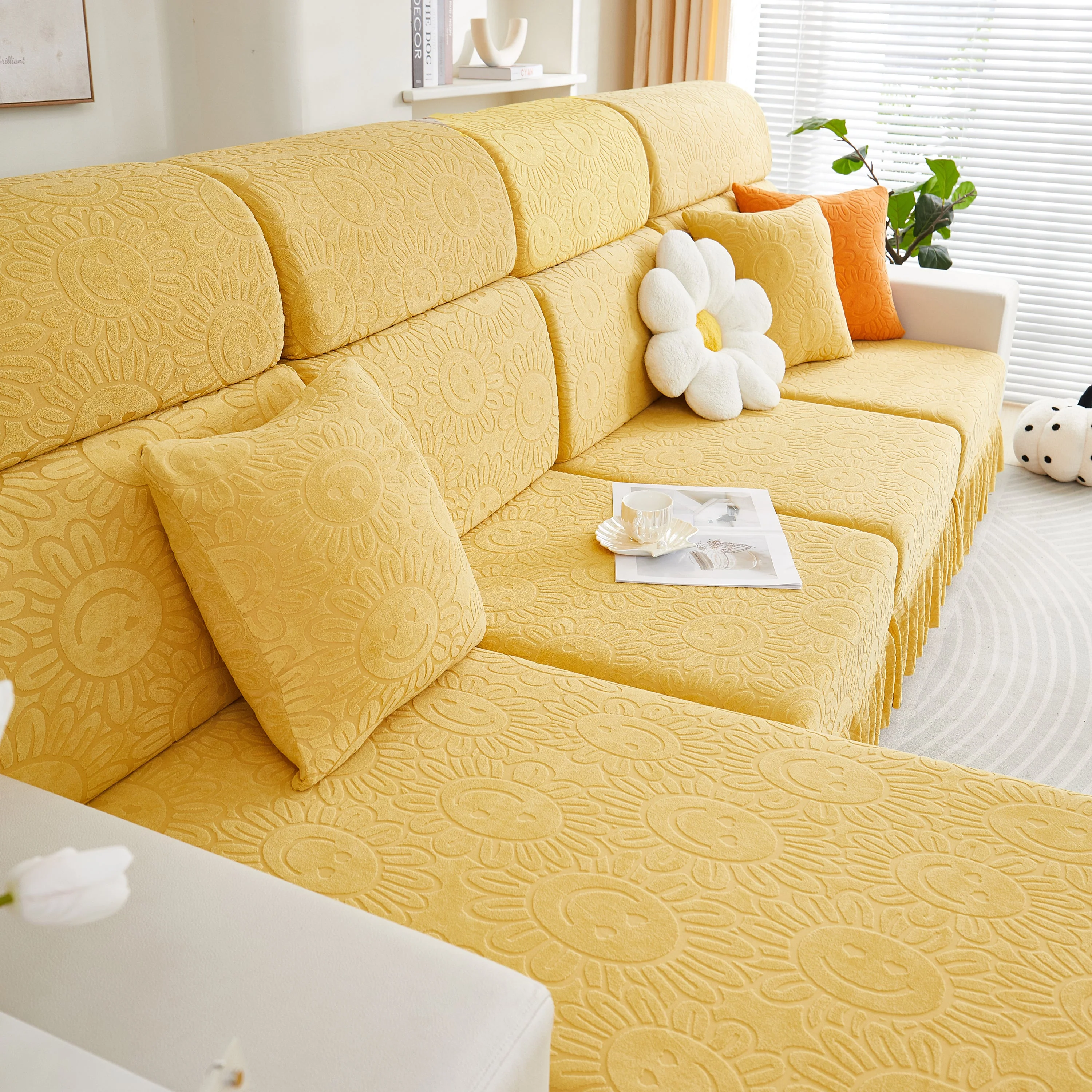 Sofa Seat Cover, Sunflower Patterned Elastic Skirted Couch Cushion Covers for 1/2/3/4-Seater Sofas - Image 58