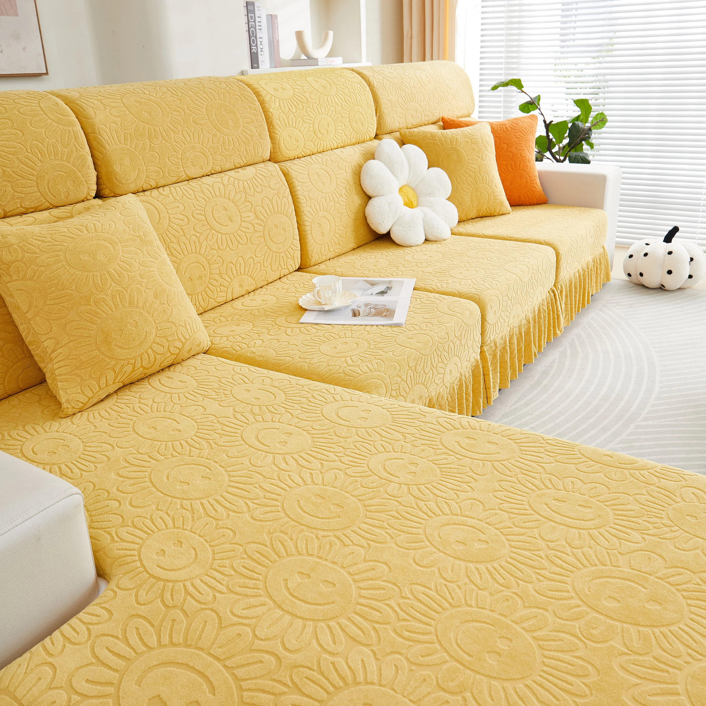 Sofa Seat Cover, Sunflower Patterned Elastic Skirted Couch Cushion Covers for 1/2/3/4-Seater Sofas - Image 59