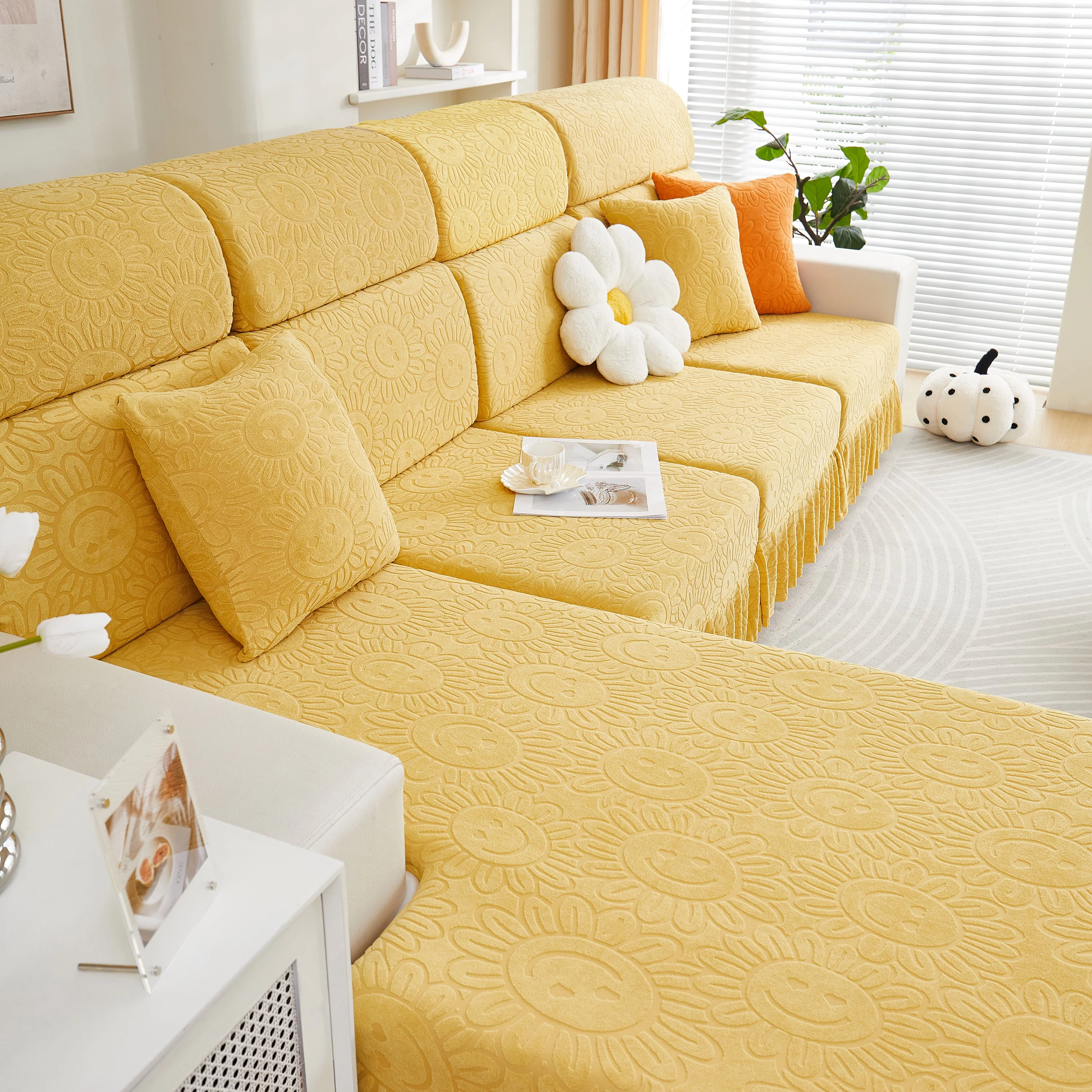 Sofa Seat Cover, Sunflower Patterned Elastic Skirted Couch Cushion Covers for 1/2/3/4-Seater Sofas - Image 60