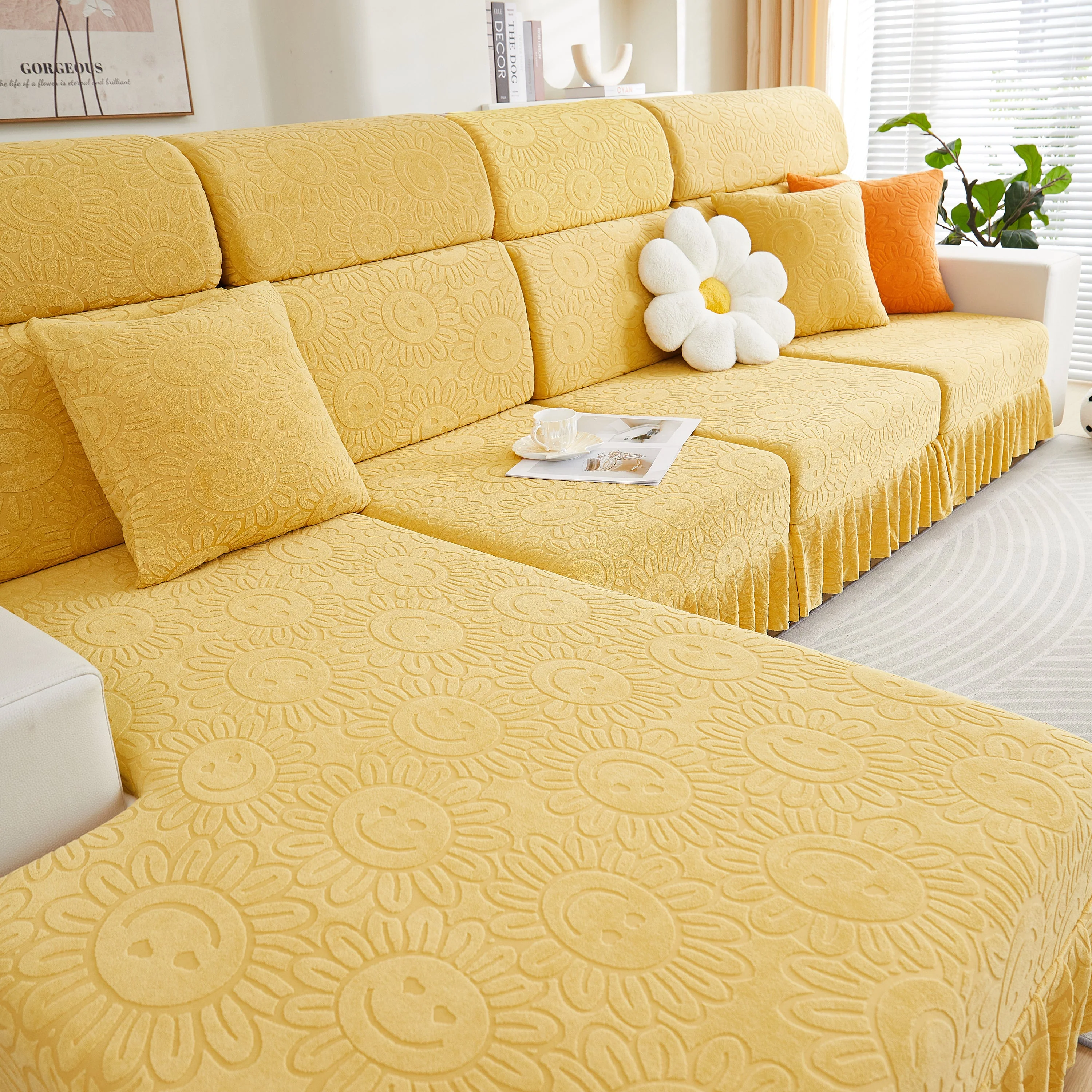 Sofa Seat Cover, Sunflower Patterned Elastic Skirted Couch Cushion Covers for 1/2/3/4-Seater Sofas - Image 62
