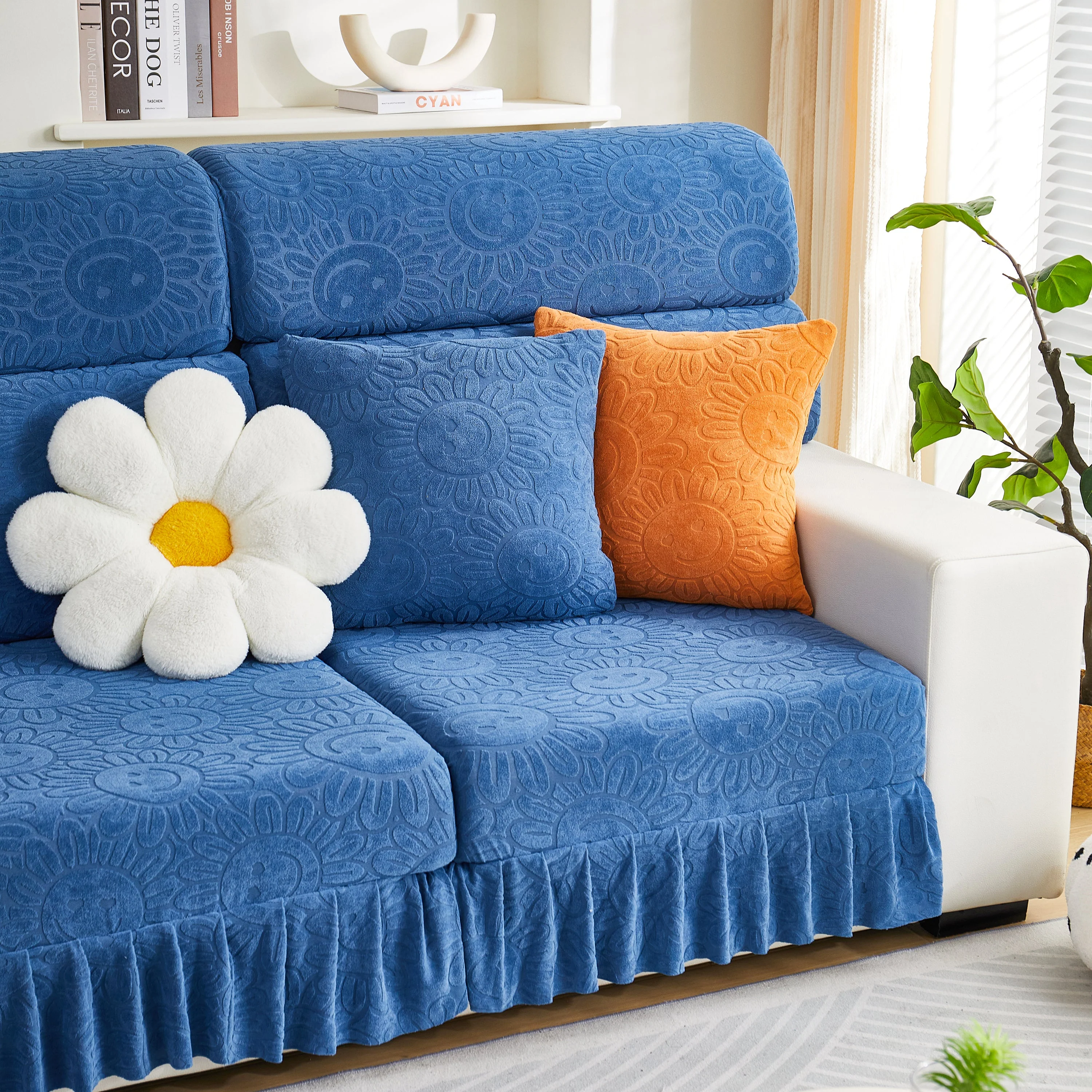 Sofa Seat Cover, Sunflower Patterned Elastic Skirted Couch Cushion Covers for 1/2/3/4-Seater Sofas - Image 71