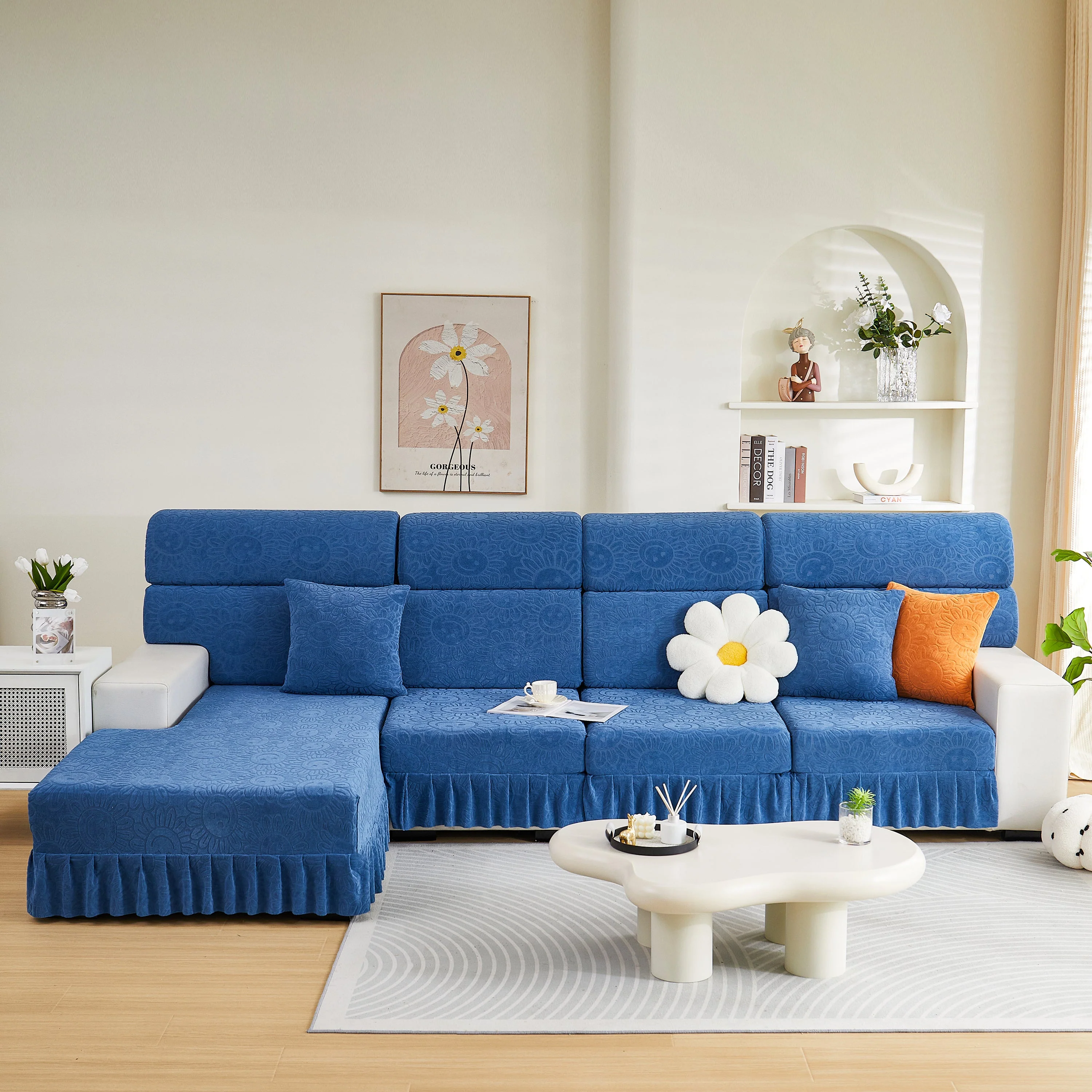 Sofa Seat Cover, Sunflower Patterned Elastic Skirted Couch Cushion Covers for 1/2/3/4-Seater Sofas - Image 72