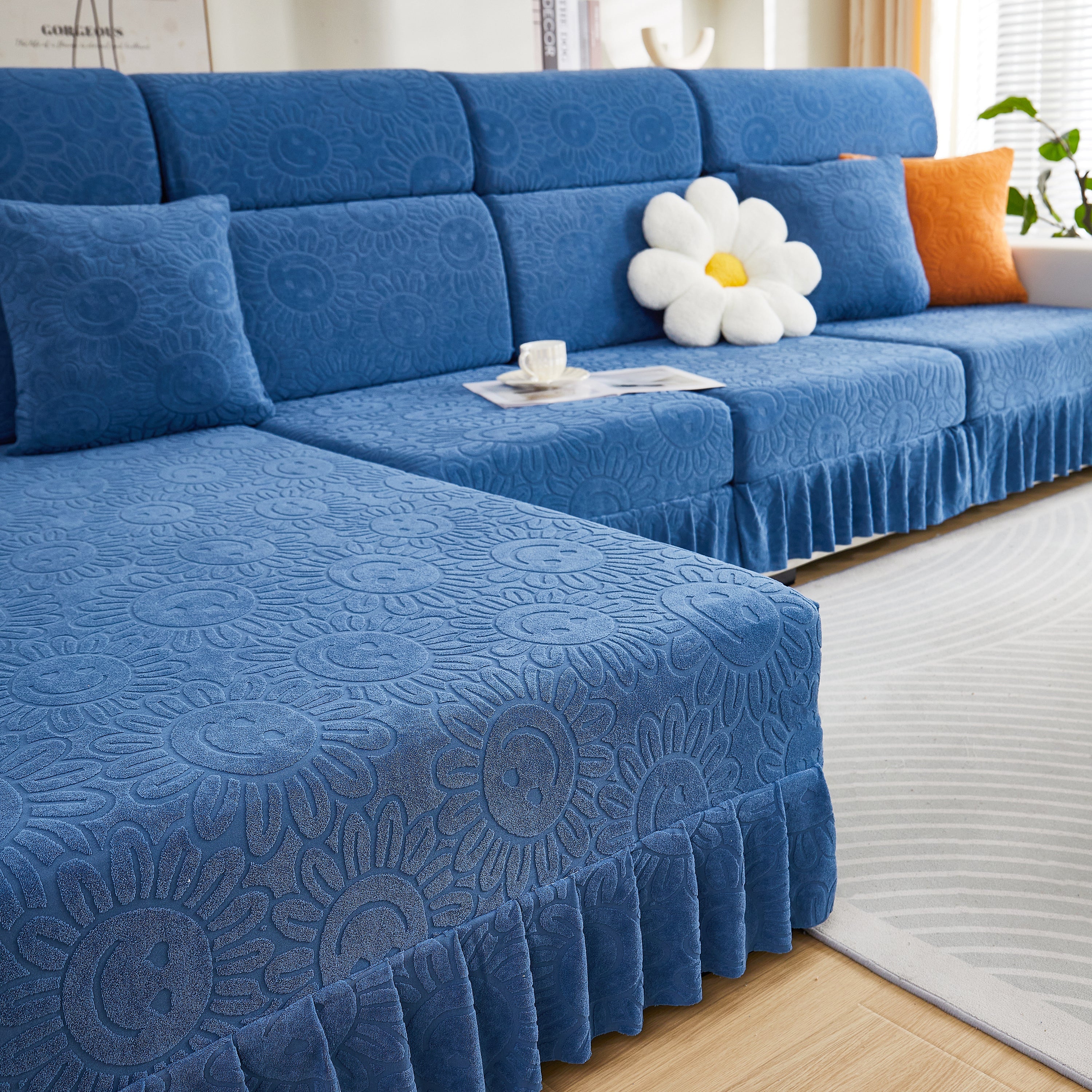 Sofa Seat Cover, Sunflower Patterned Elastic Skirted Couch Cushion Covers for 1/2/3/4-Seater Sofas - Image 73