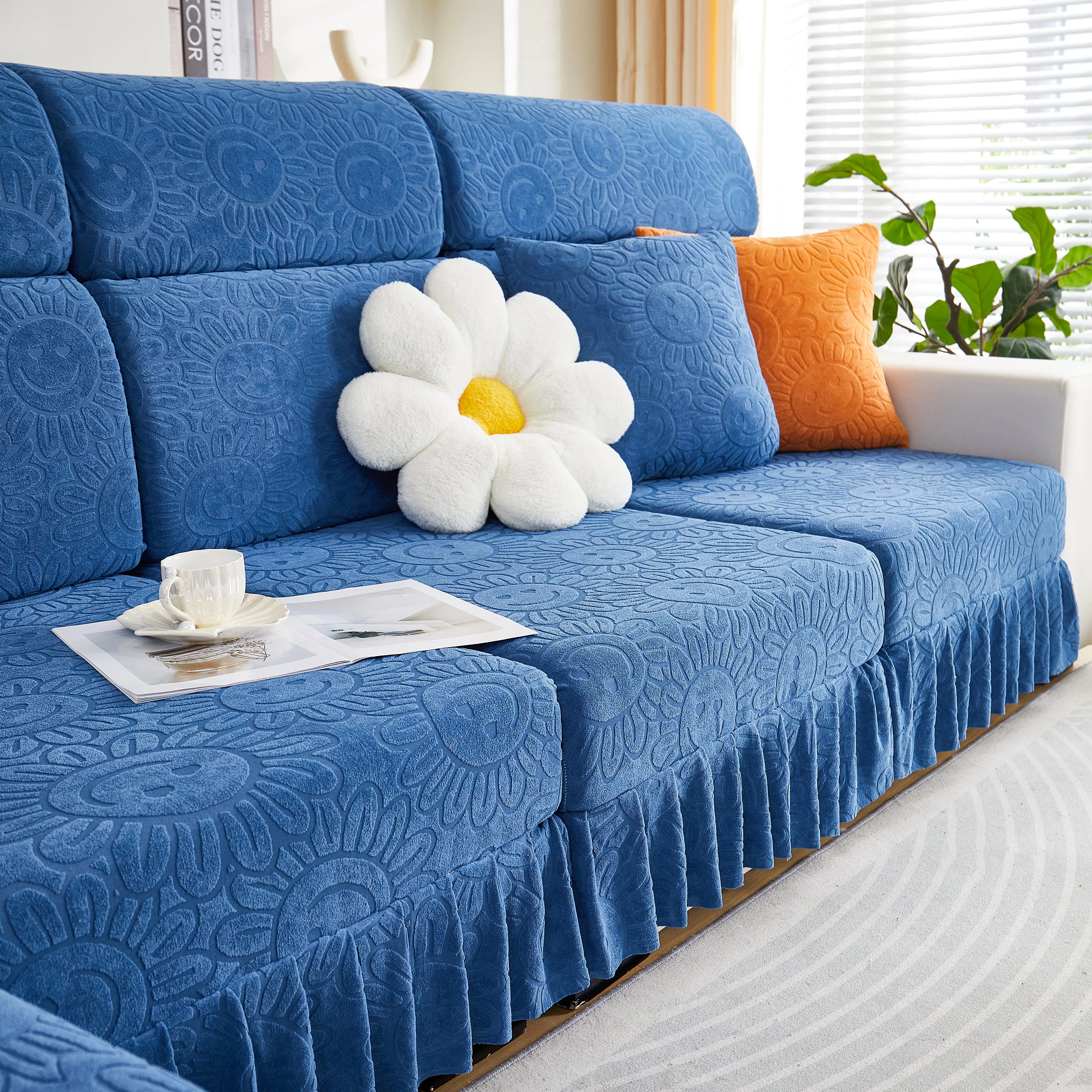 Sofa Seat Cover, Sunflower Patterned Elastic Skirted Couch Cushion Covers for 1/2/3/4-Seater Sofas - Image 74