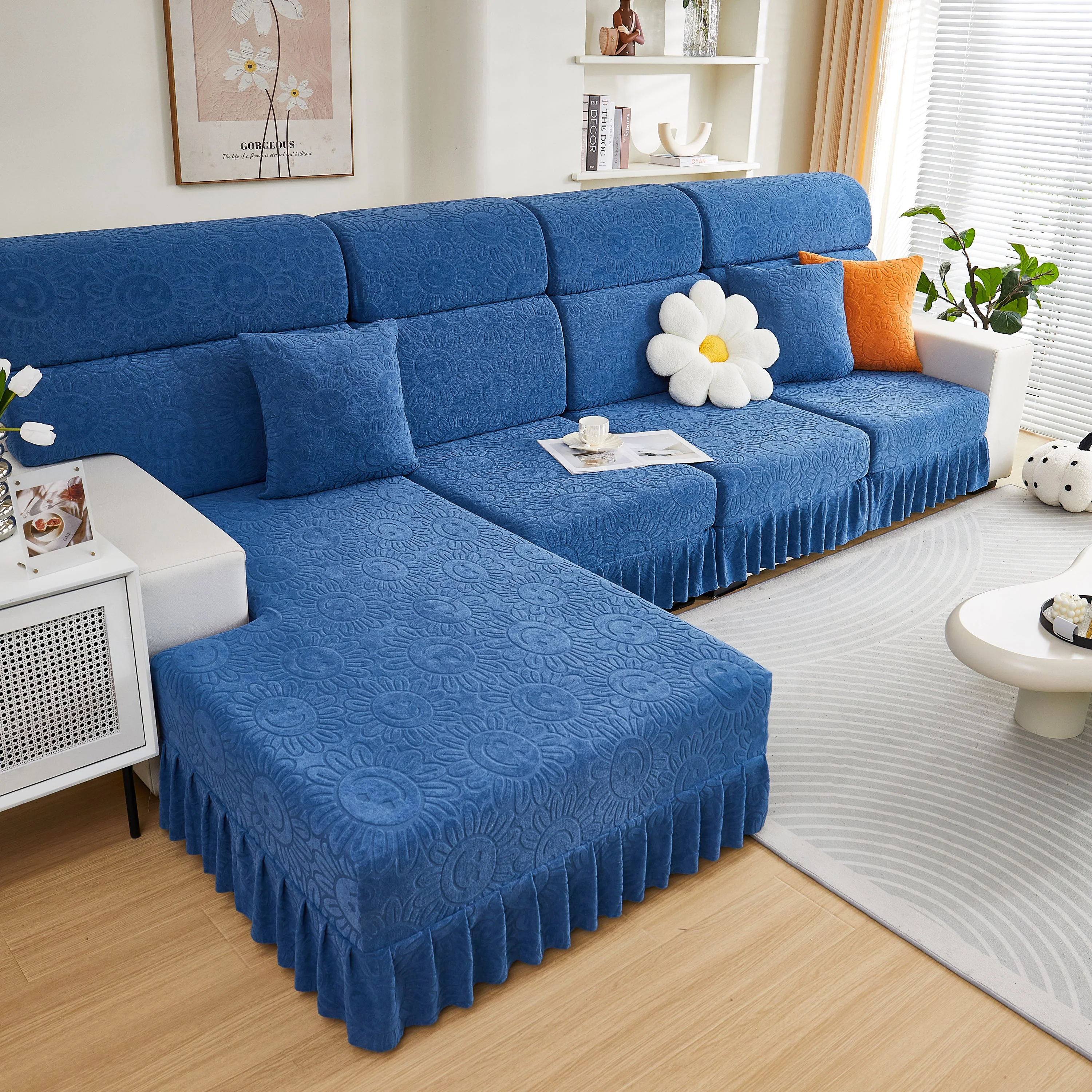 Sofa Seat Cover, Sunflower Patterned Elastic Skirted Couch Cushion Covers for 1/2/3/4-Seater Sofas - Image 75