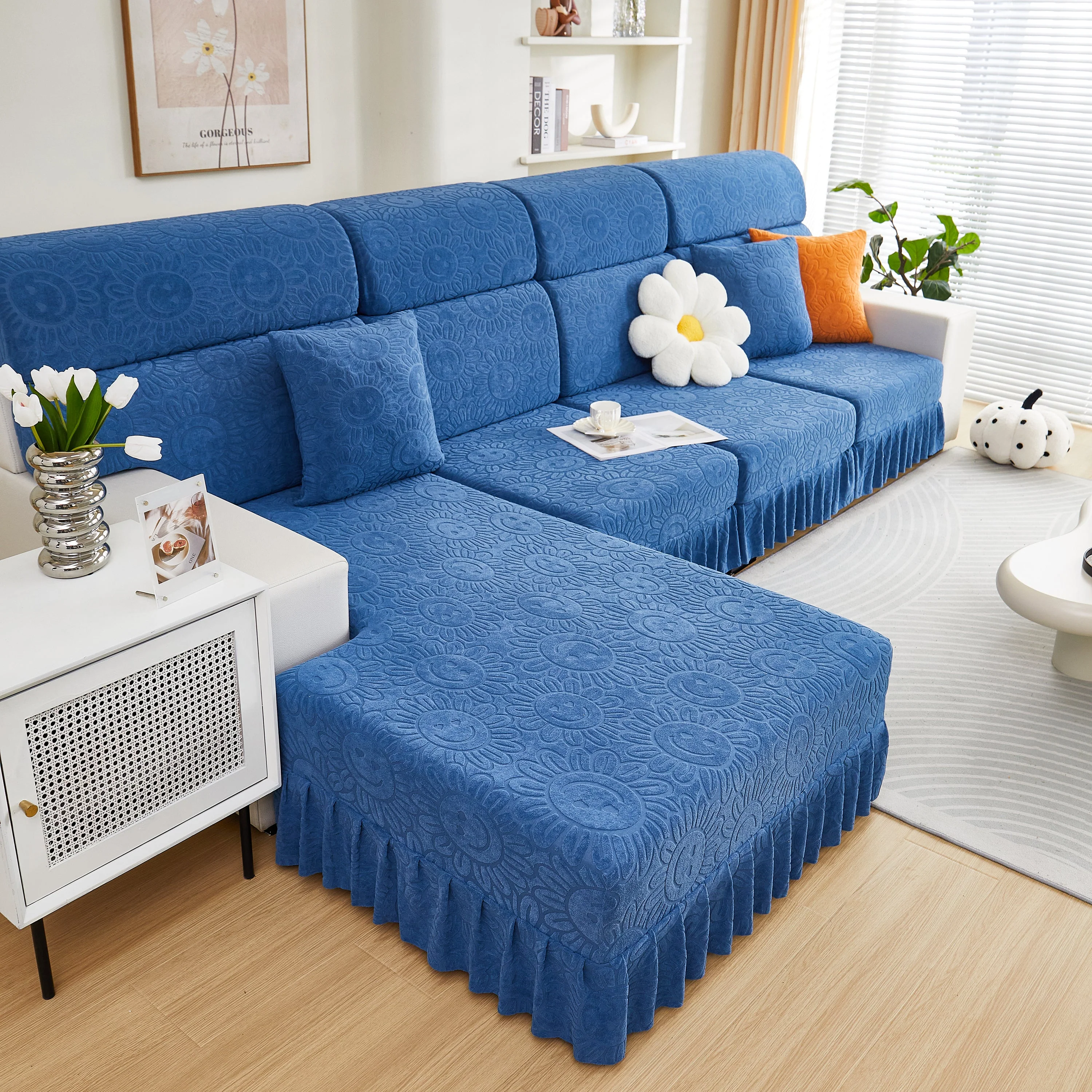 Sofa Seat Cover, Sunflower Patterned Elastic Skirted Couch Cushion Covers for 1/2/3/4-Seater Sofas - Image 76