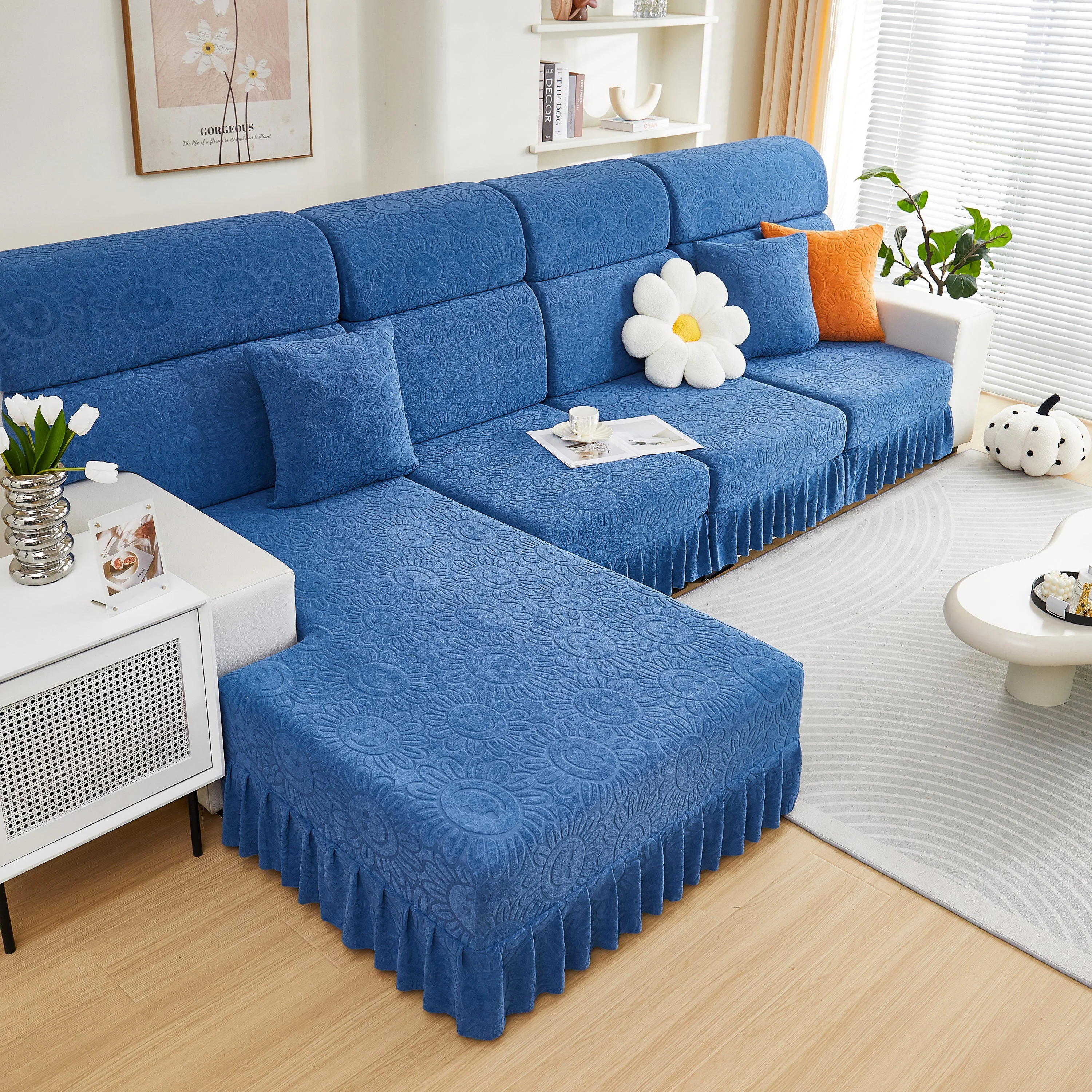 Sofa Seat Cover, Sunflower Patterned Elastic Skirted Couch Cushion Covers for 1/2/3/4-Seater Sofas - Image 77