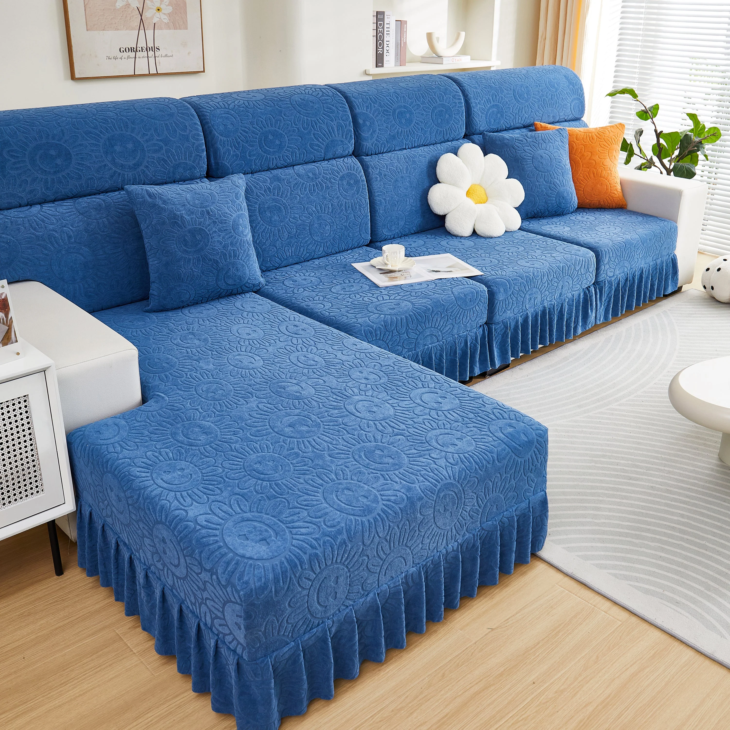 Sofa Seat Cover, Sunflower Patterned Elastic Skirted Couch Cushion Covers for 1/2/3/4-Seater Sofas - Image 78