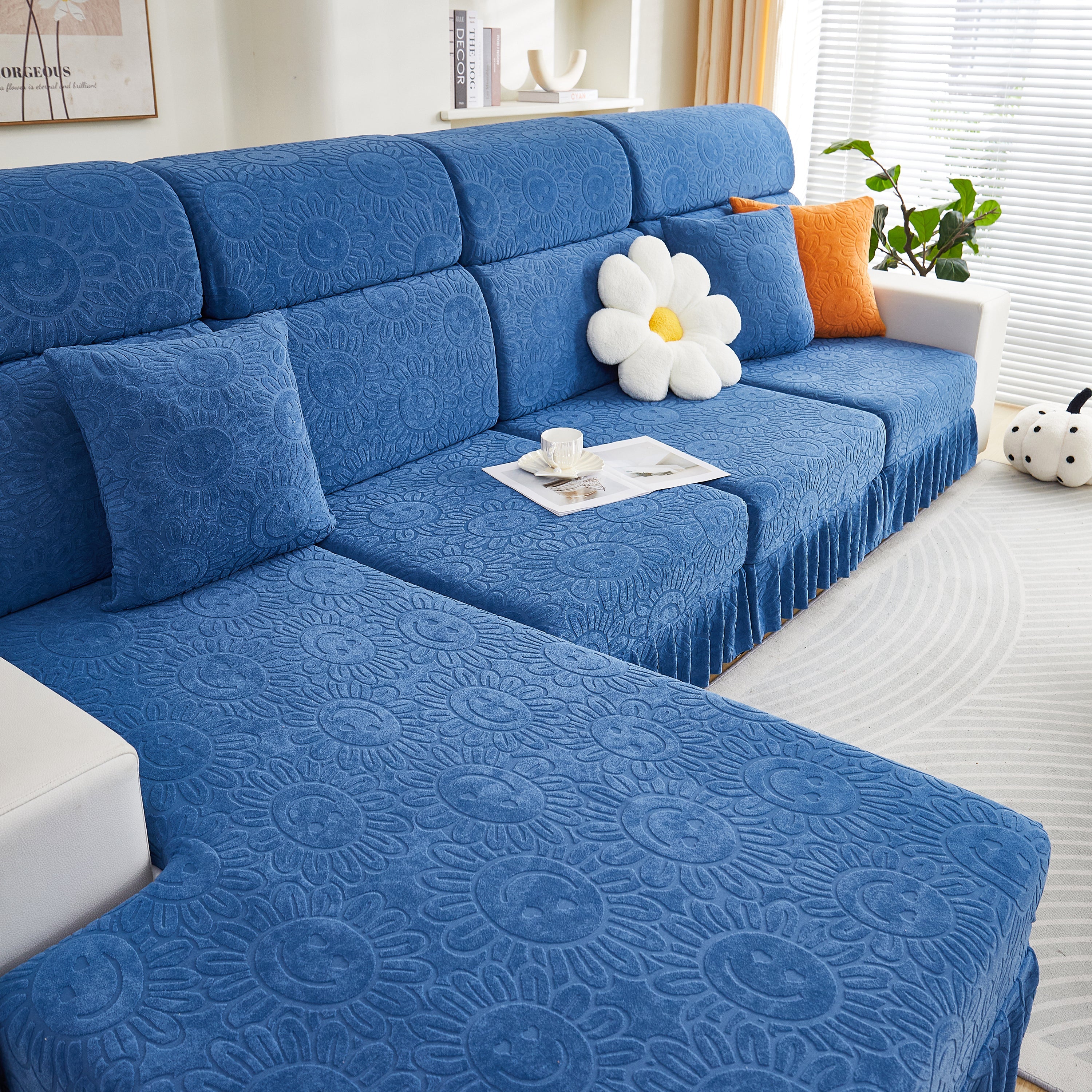 Sofa Seat Cover, Sunflower Patterned Elastic Skirted Couch Cushion Covers for 1/2/3/4-Seater Sofas - Image 79