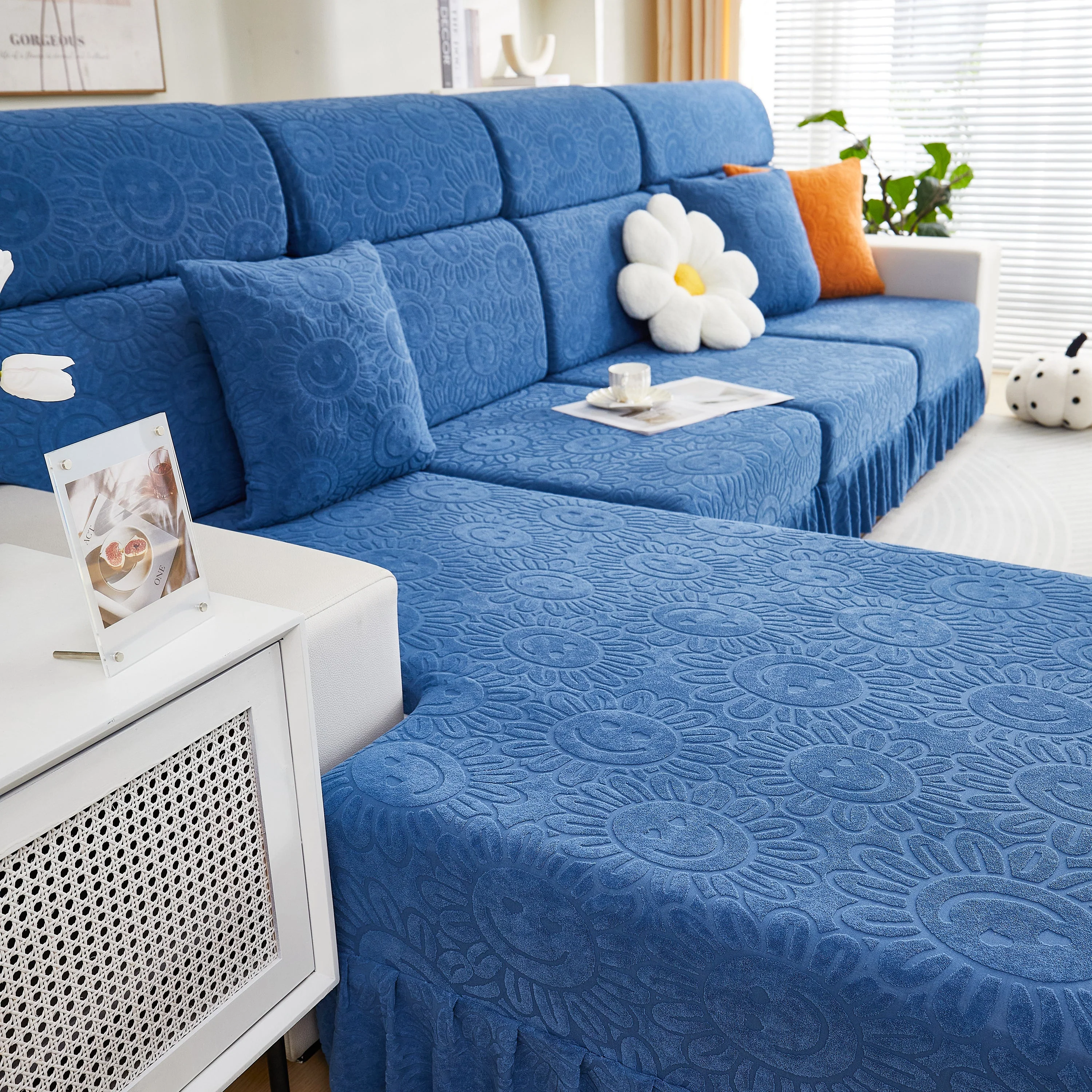 Sofa Seat Cover, Sunflower Patterned Elastic Skirted Couch Cushion Covers for 1/2/3/4-Seater Sofas - Image 80