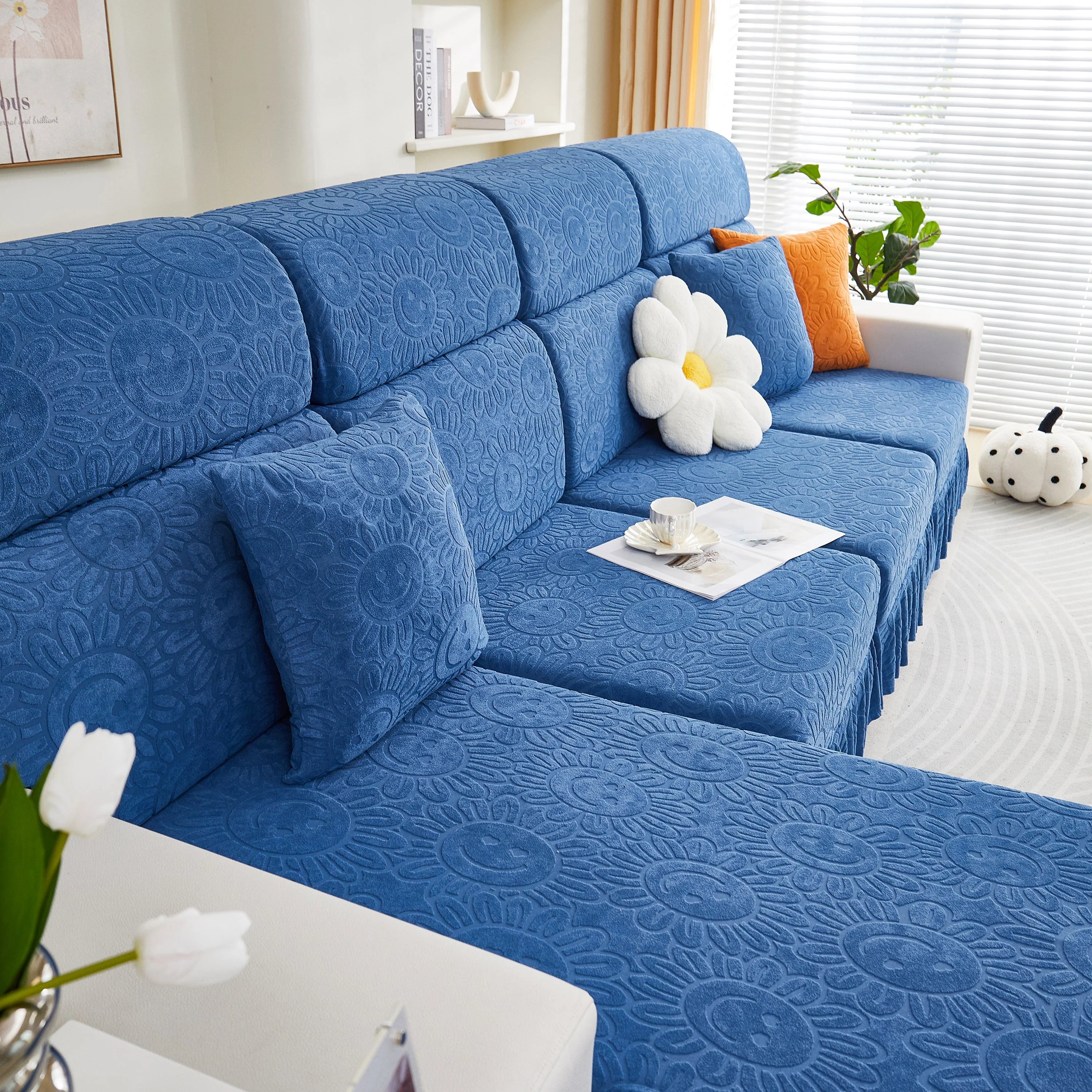 Sofa Seat Cover, Sunflower Patterned Elastic Skirted Couch Cushion Covers for 1/2/3/4-Seater Sofas - Image 81