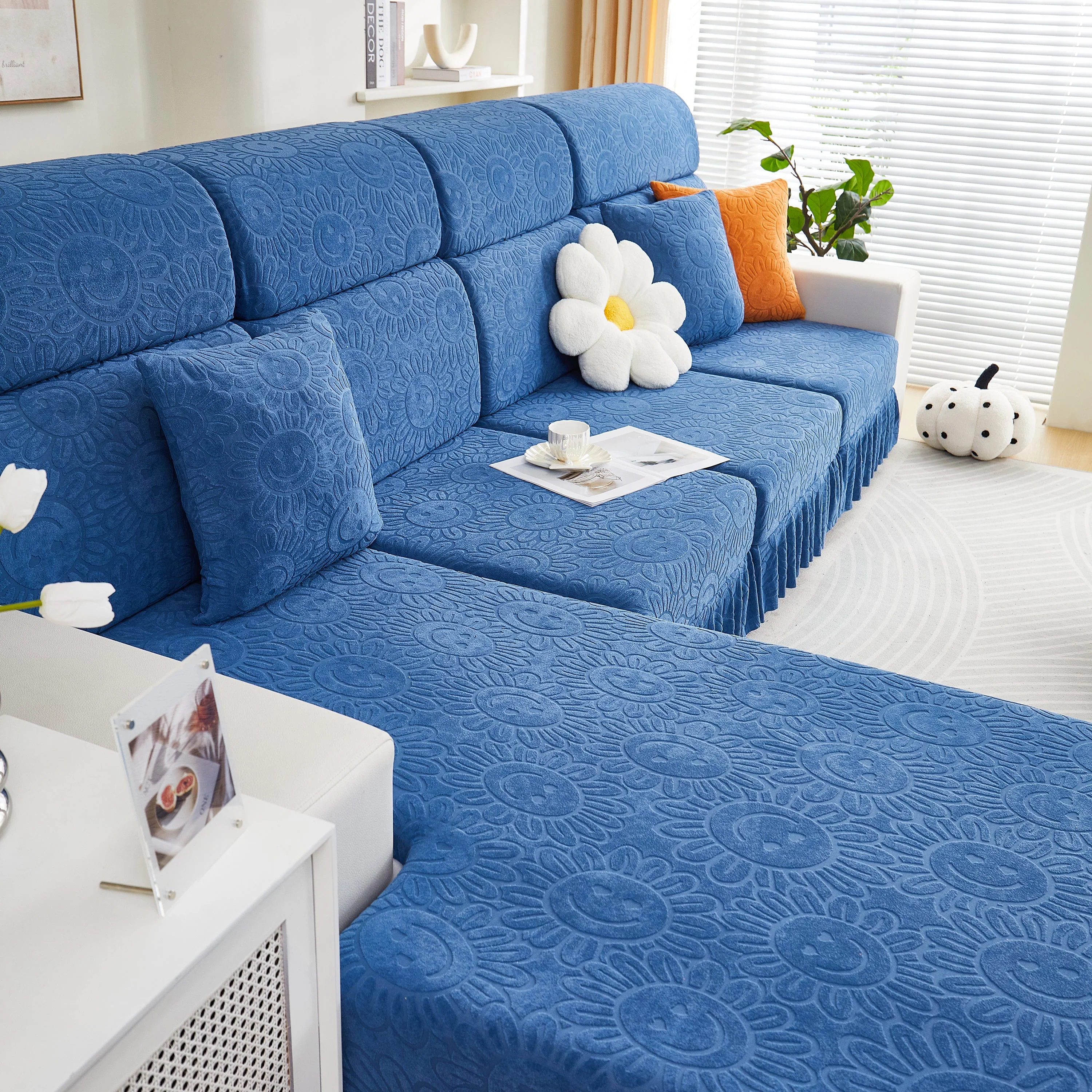 Sofa Seat Cover, Sunflower Patterned Elastic Skirted Couch Cushion Covers for 1/2/3/4-Seater Sofas - Image 82