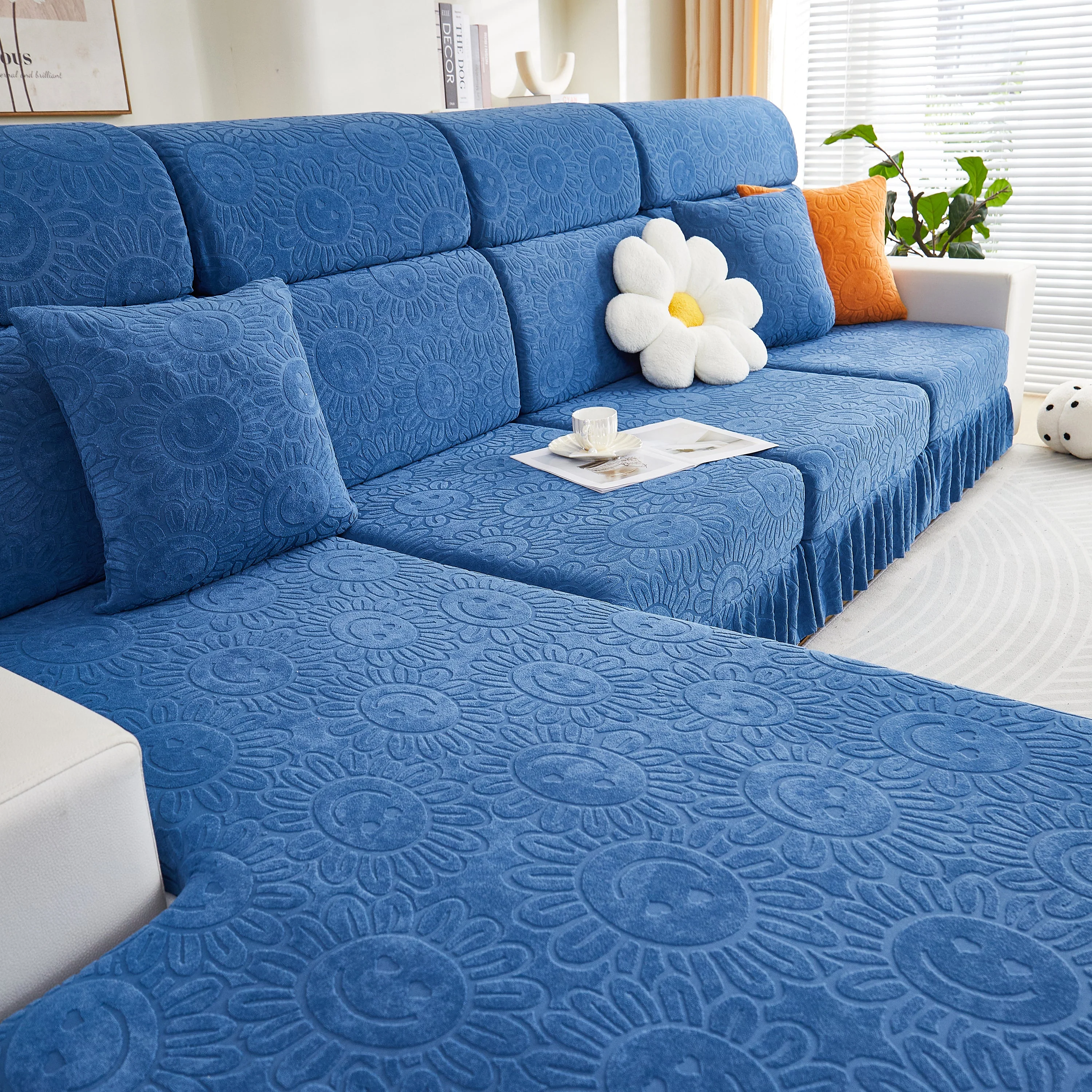 Sofa Seat Cover, Sunflower Patterned Elastic Skirted Couch Cushion Covers for 1/2/3/4-Seater Sofas - Image 83