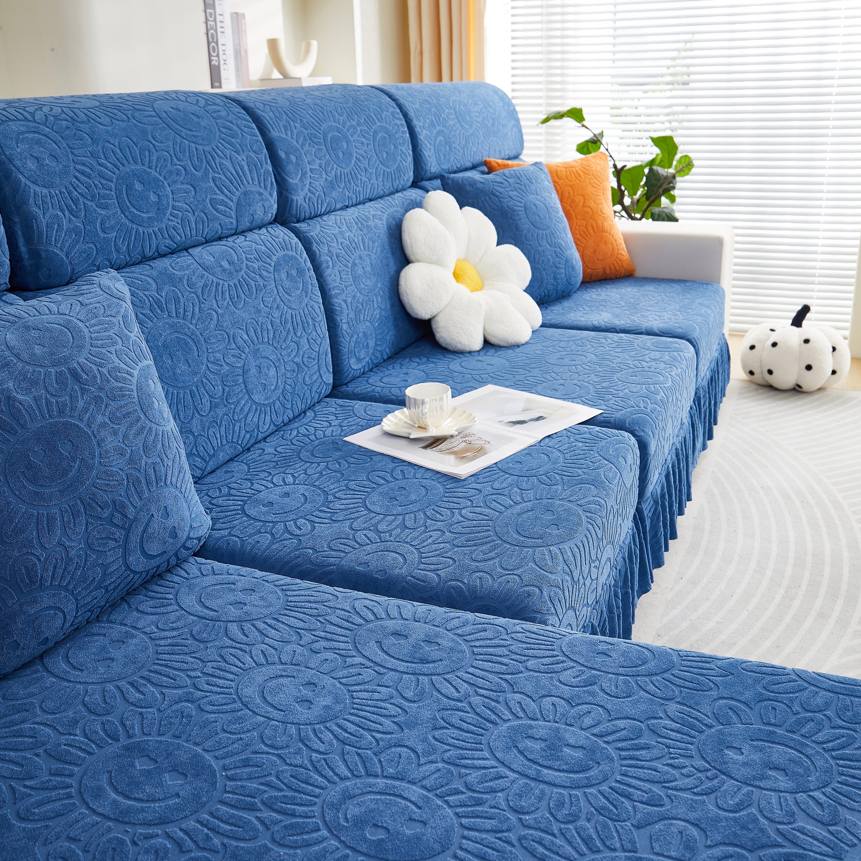 Sofa Seat Cover, Sunflower Patterned Elastic Skirted Couch Cushion Covers for 1/2/3/4-Seater Sofas - Image 84