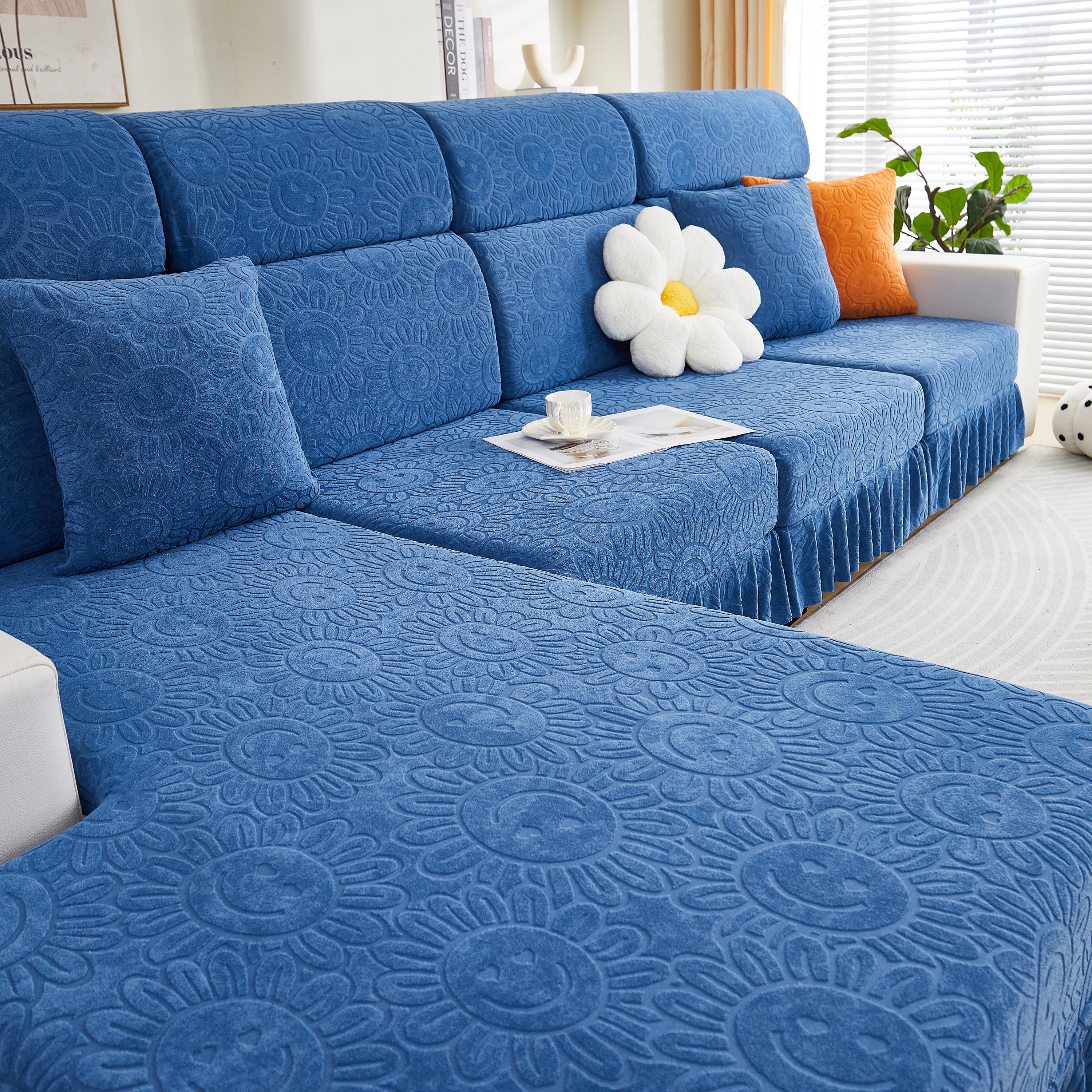 Sofa Seat Cover, Sunflower Patterned Elastic Skirted Couch Cushion Covers for 1/2/3/4-Seater Sofas - Image 85