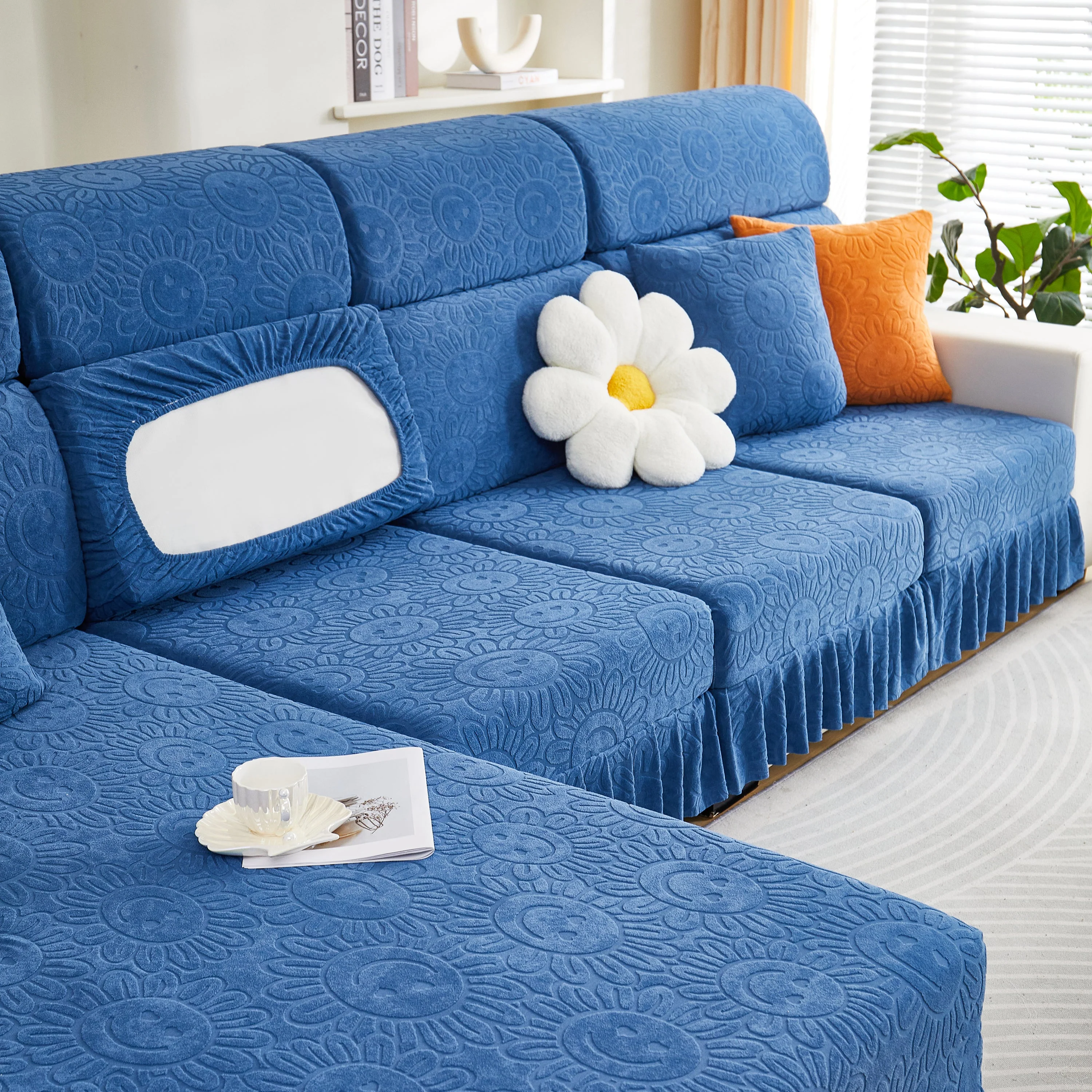 Sofa Seat Cover, Sunflower Patterned Elastic Skirted Couch Cushion Covers for 1/2/3/4-Seater Sofas - Image 87
