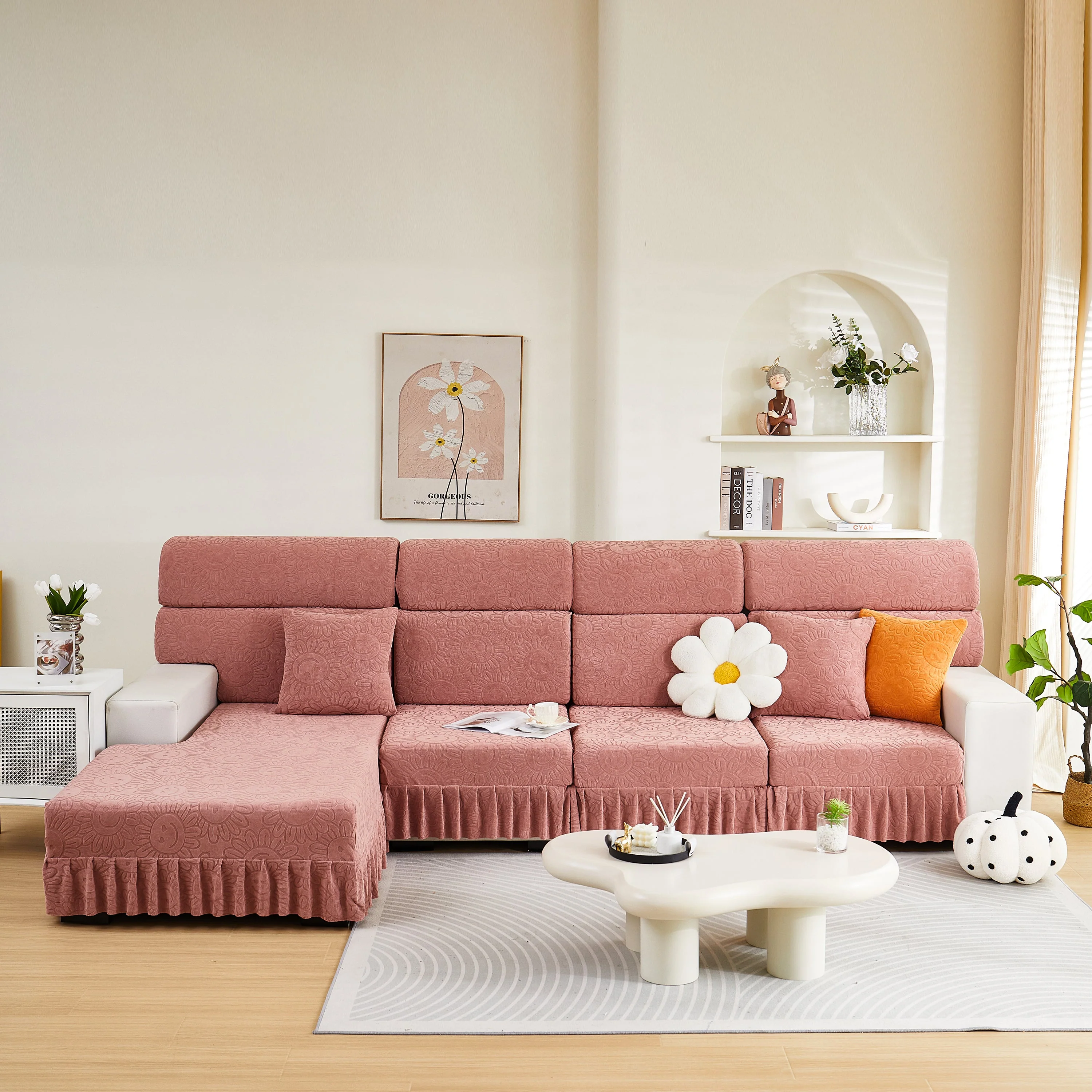 Sofa Seat Cover, Sunflower Patterned Elastic Skirted Couch Cushion Covers for 1/2/3/4-Seater Sofas - Image 9