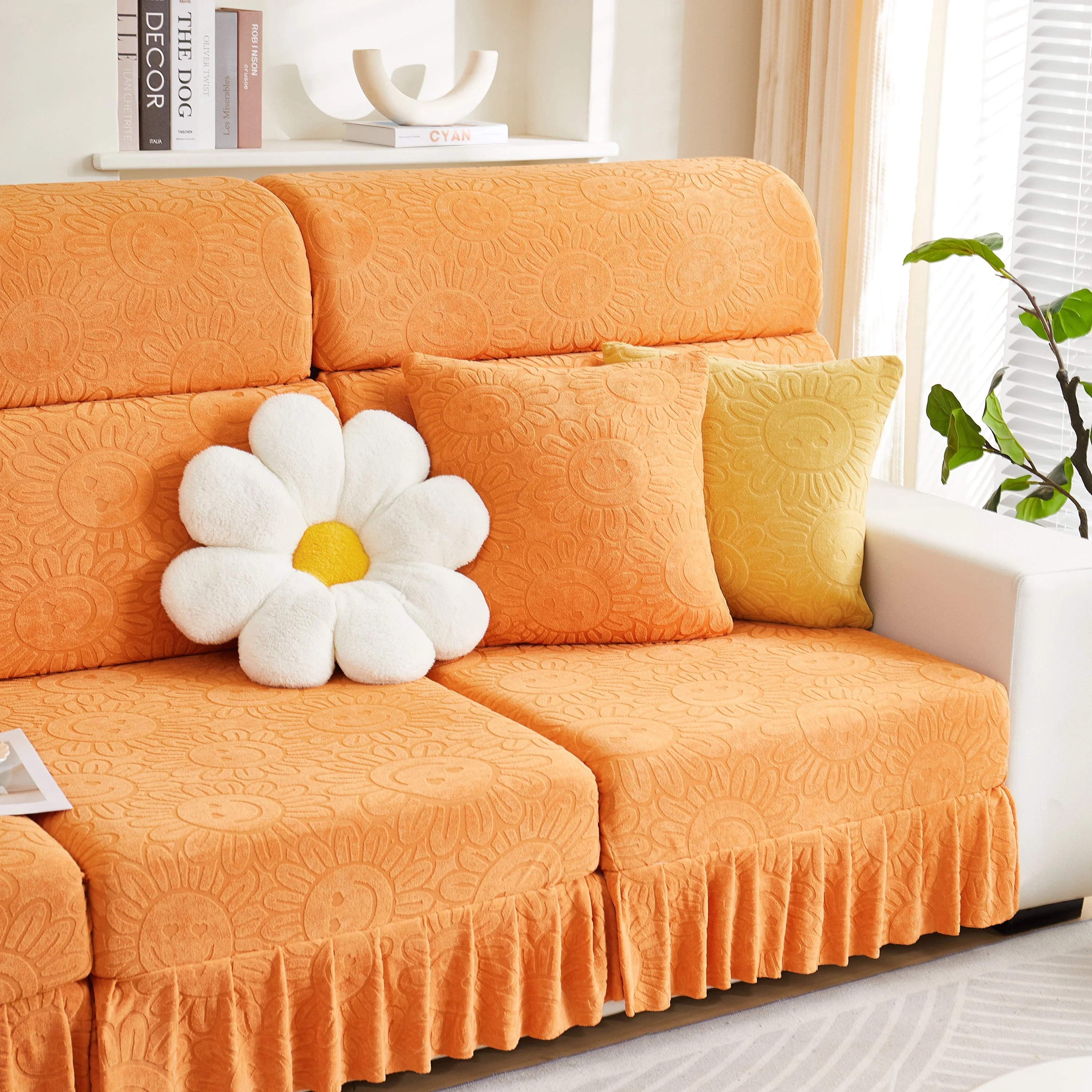 Sofa Seat Cover, Sunflower Patterned Elastic Skirted Couch Cushion Covers for 1/2/3/4-Seater Sofas - Image 94