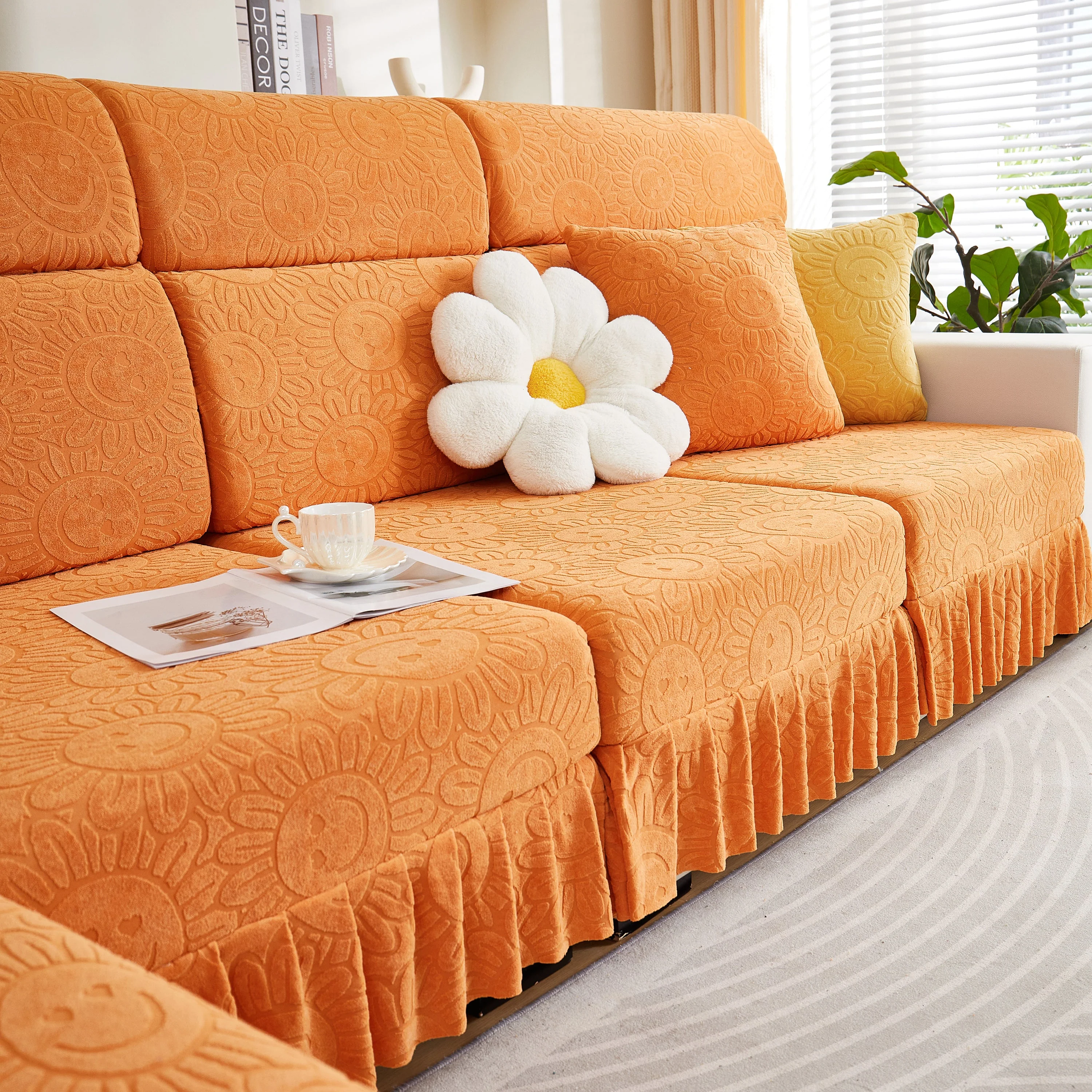 Sofa Seat Cover, Sunflower Patterned Elastic Skirted Couch Cushion Covers for 1/2/3/4-Seater Sofas - Image 97