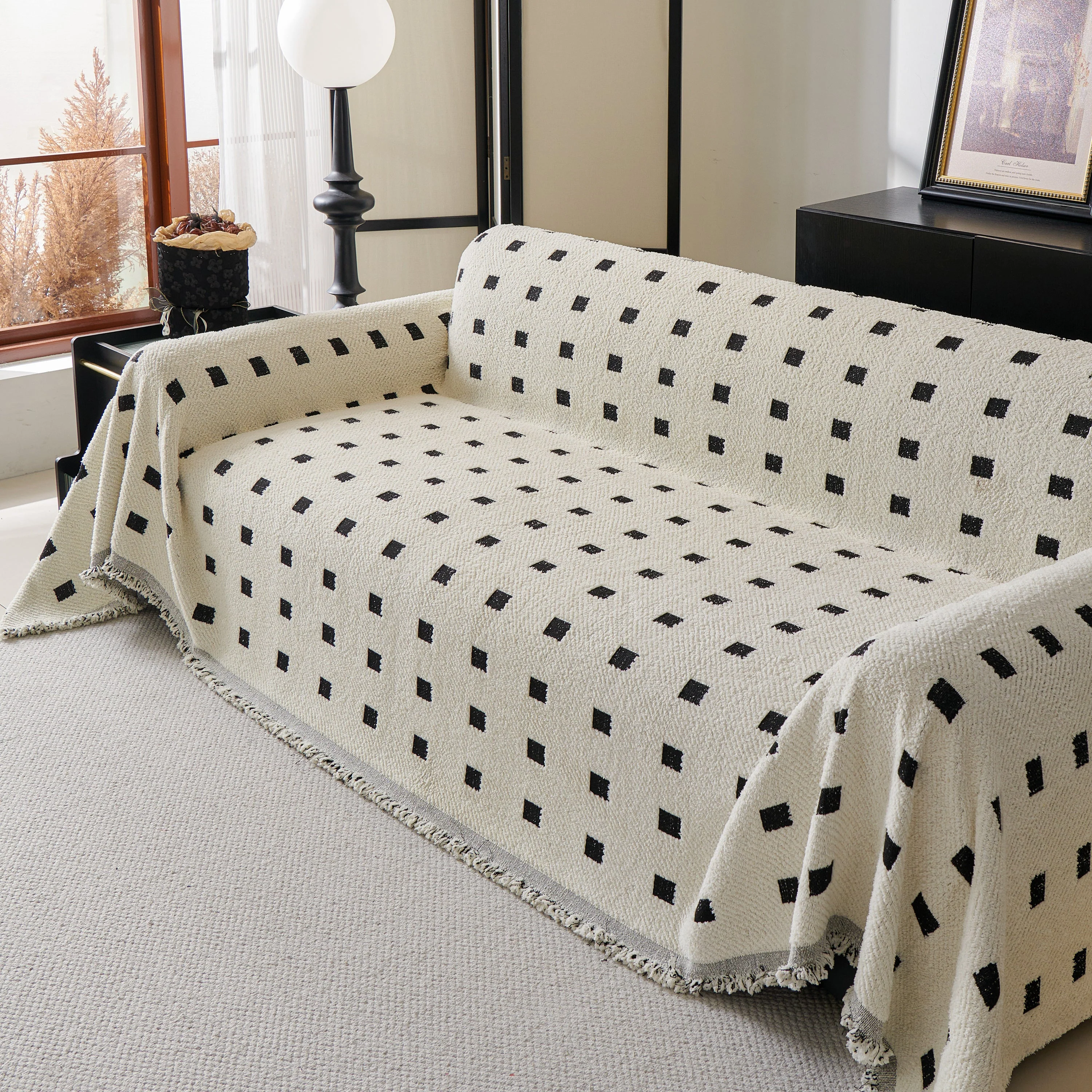 Sofa Throw Blanket with Woven Geometric Pattern & Tassels, Soft & Thick Couch Cover - Image 10