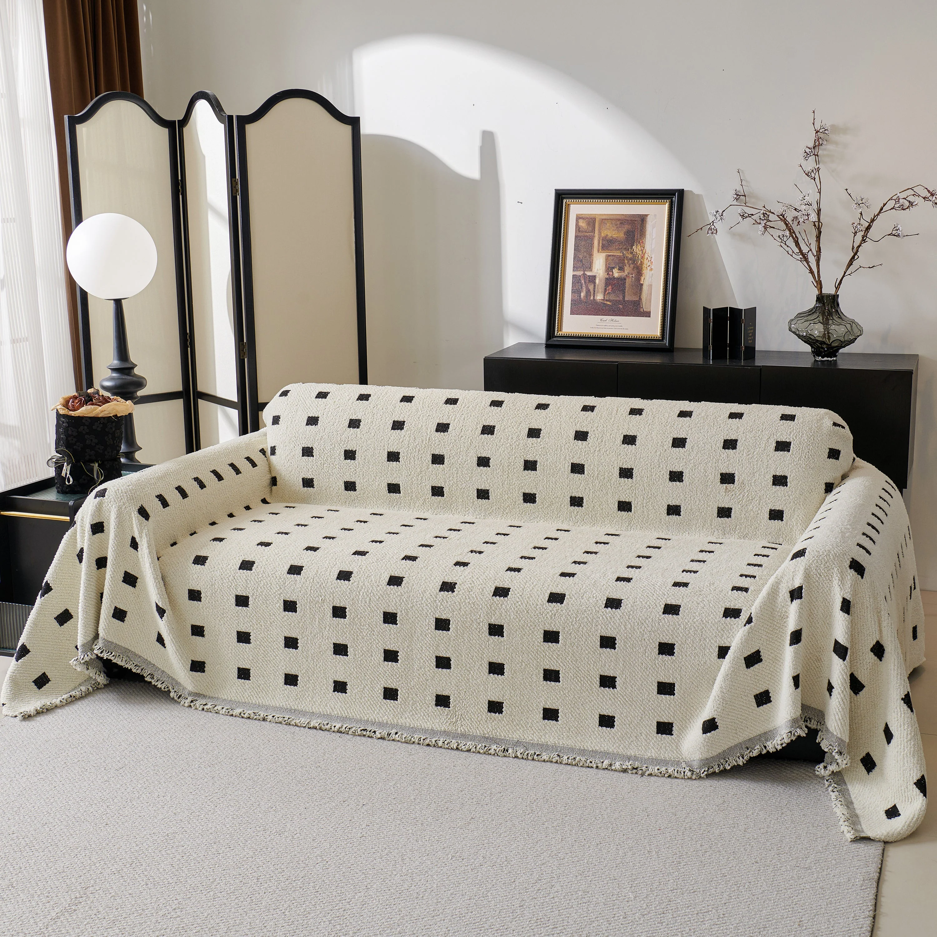 Sofa Throw Blanket with Woven Geometric Pattern & Tassels, Soft & Thick Couch Cover - Image 12