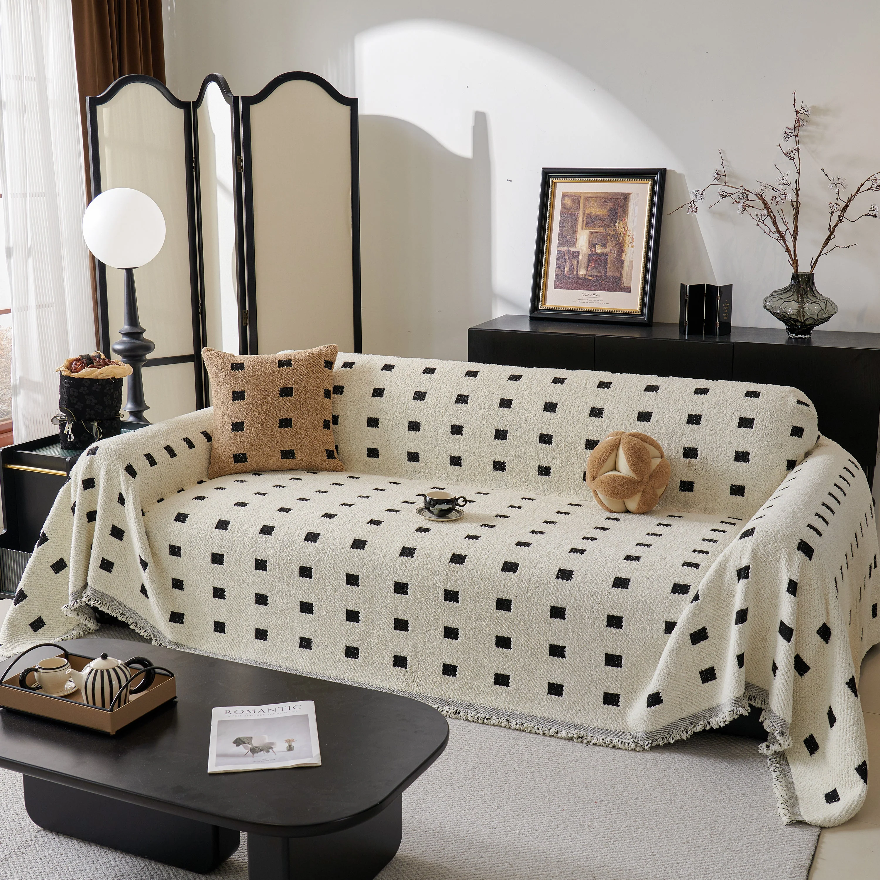 Sofa Throw Blanket with Woven Geometric Pattern & Tassels, Soft & Thick Couch Cover - Image 13