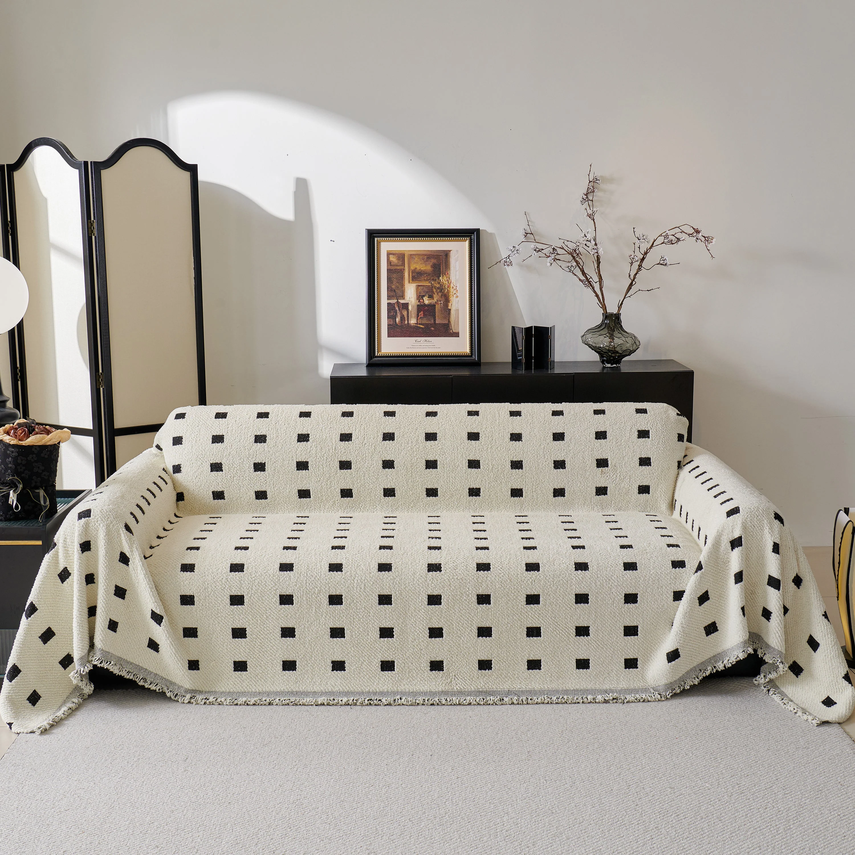 Sofa Throw Blanket with Woven Geometric Pattern & Tassels, Soft & Thick Couch Cover - Image 14