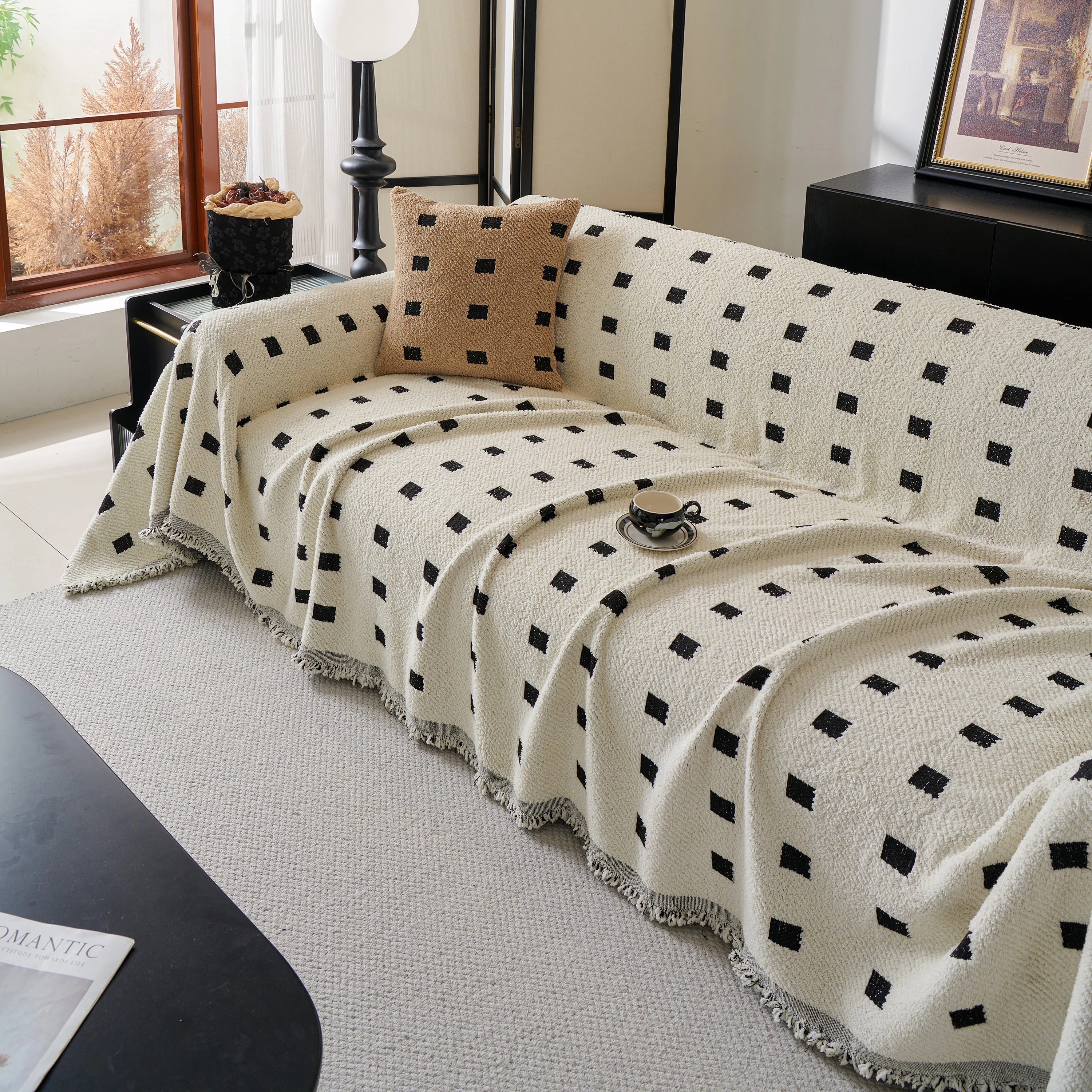 Sofa Throw Blanket with Woven Geometric Pattern & Tassels, Soft & Thick Couch Cover - Image 15