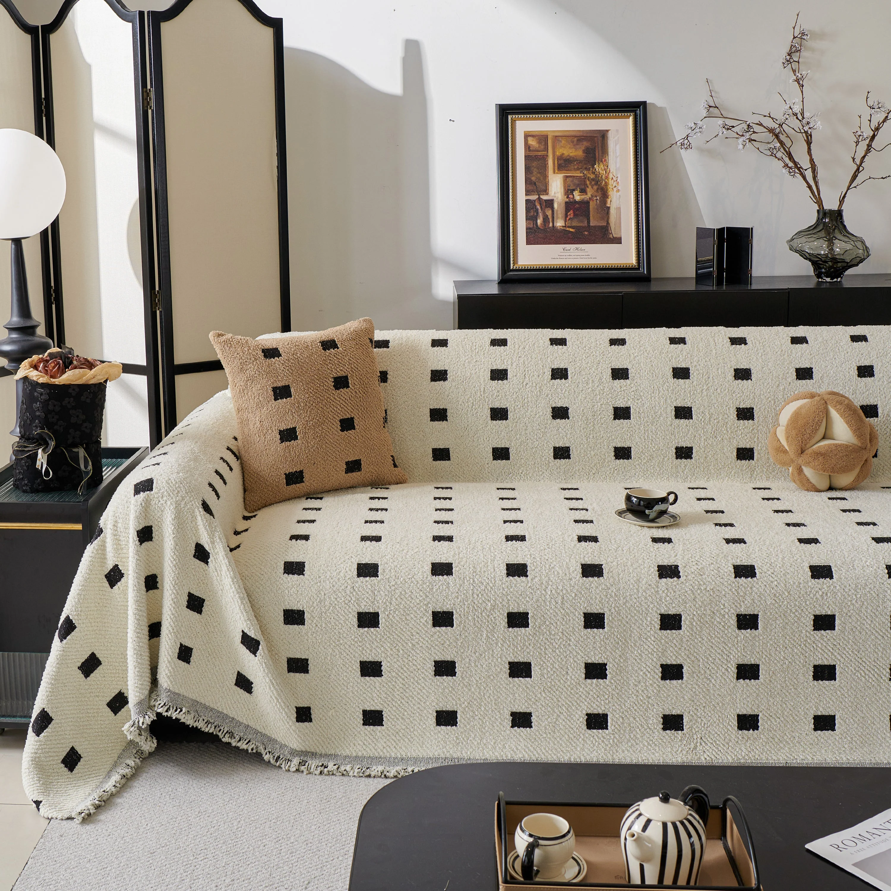 Sofa Throw Blanket with Woven Geometric Pattern & Tassels, Soft & Thick Couch Cover - Image 18