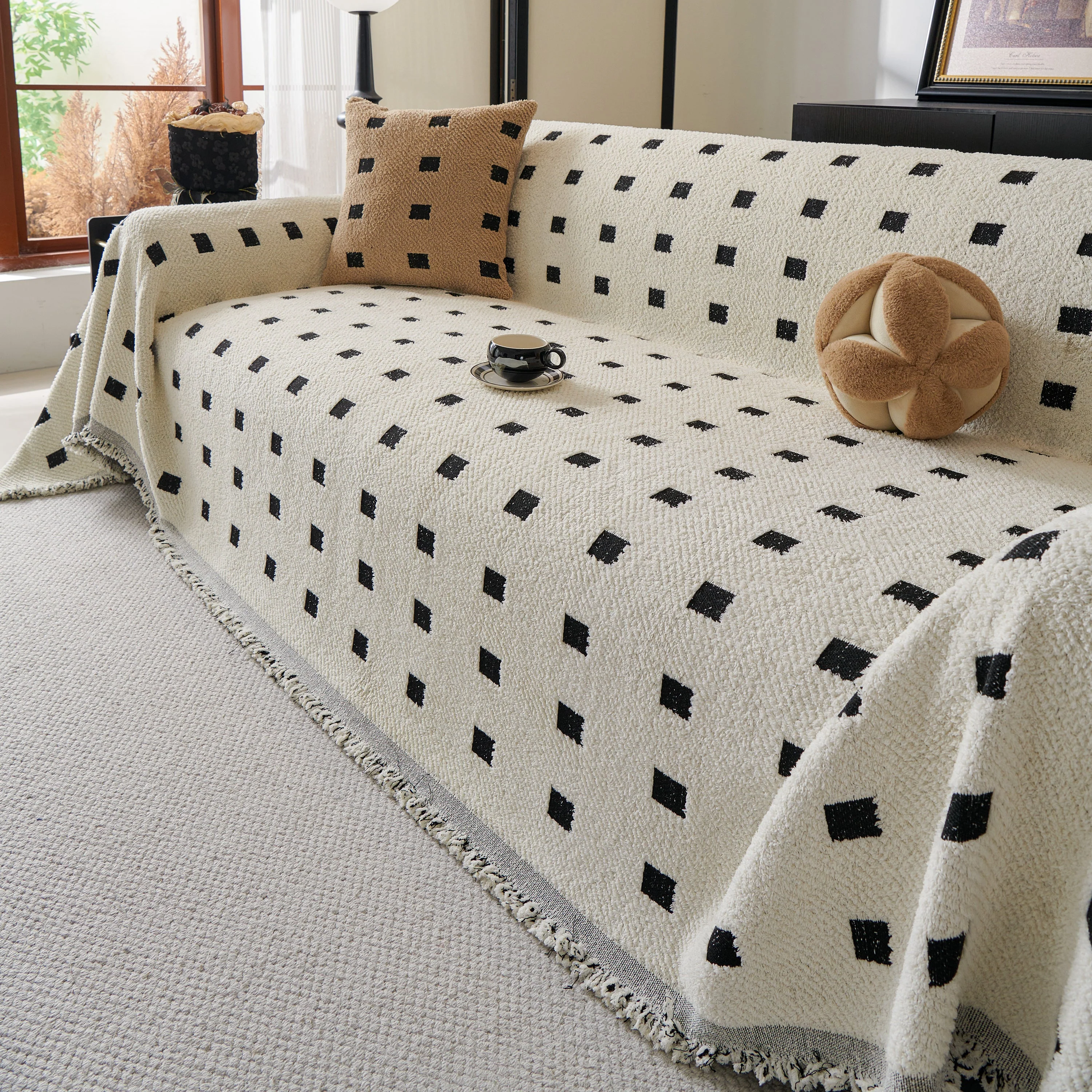 Sofa Throw Blanket with Woven Geometric Pattern & Tassels, Soft & Thick Couch Cover - Image 19