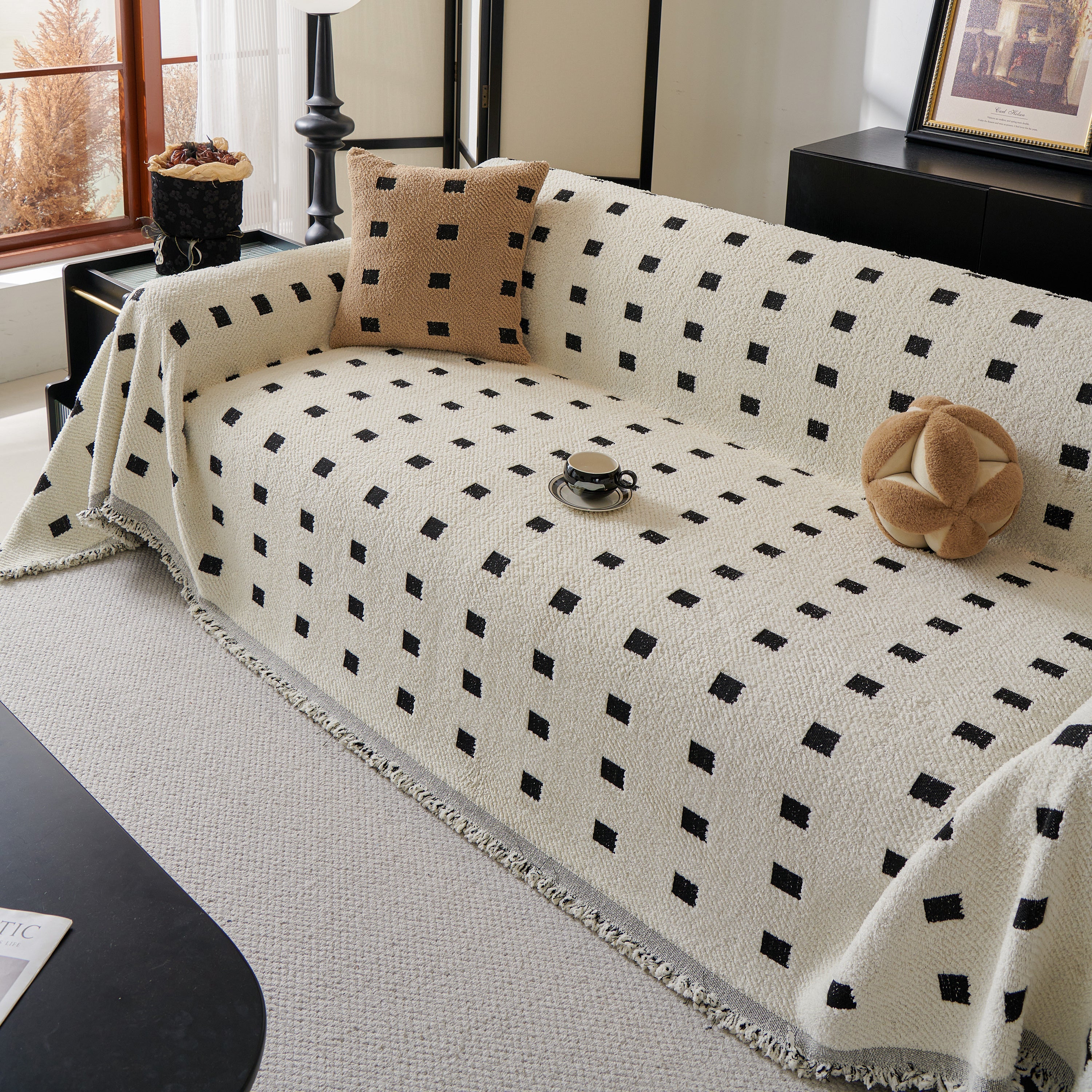 Sofa Throw Blanket with Woven Geometric Pattern & Tassels, Soft & Thick Couch Cover - Image 20